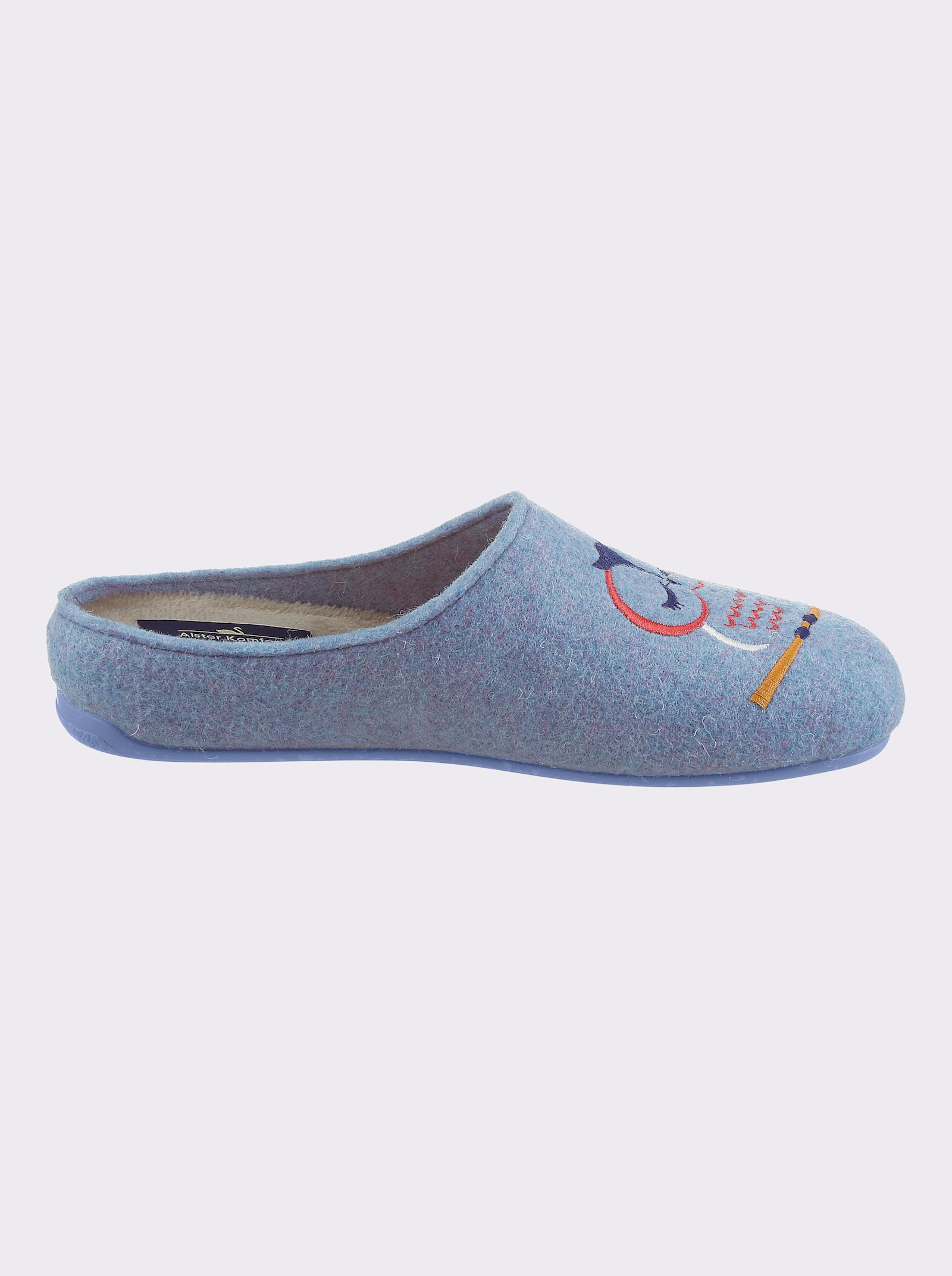 Pantoffel mit Eulen-Stickerei - bleu