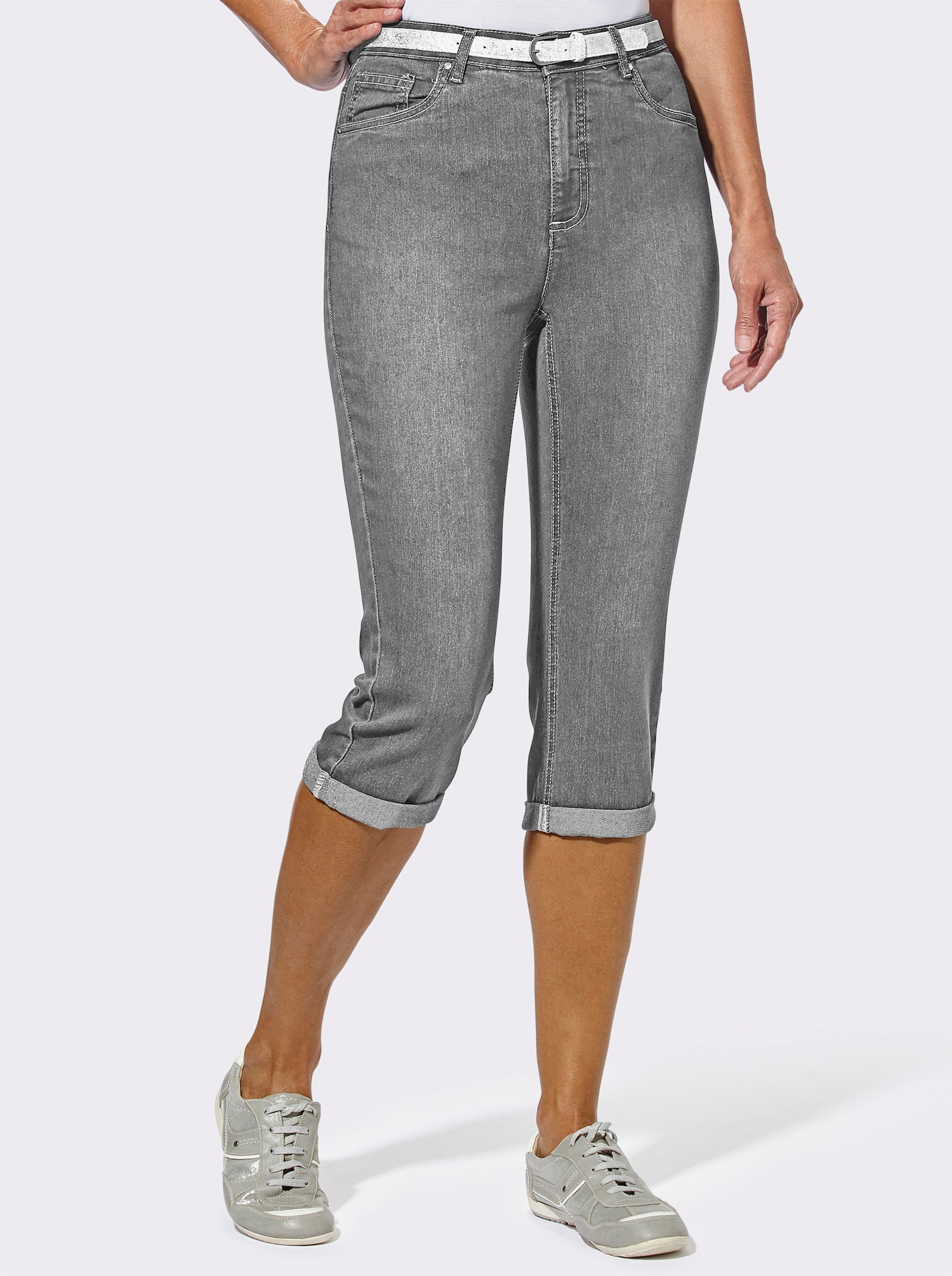 Caprijeans inklusive Gürtel - grey denim