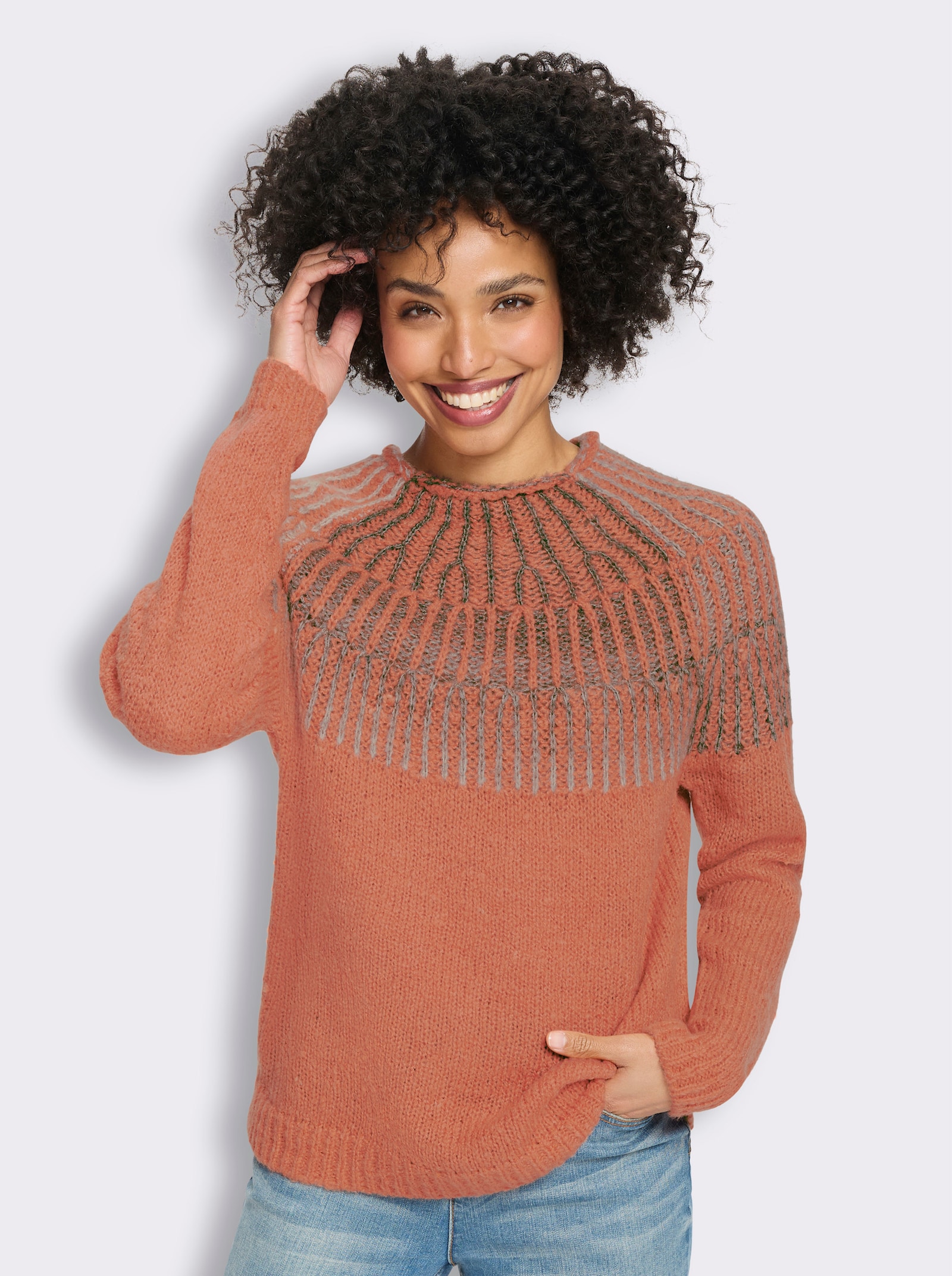 heine Strickpullover mit Raglanärmeln - papaya-meliert