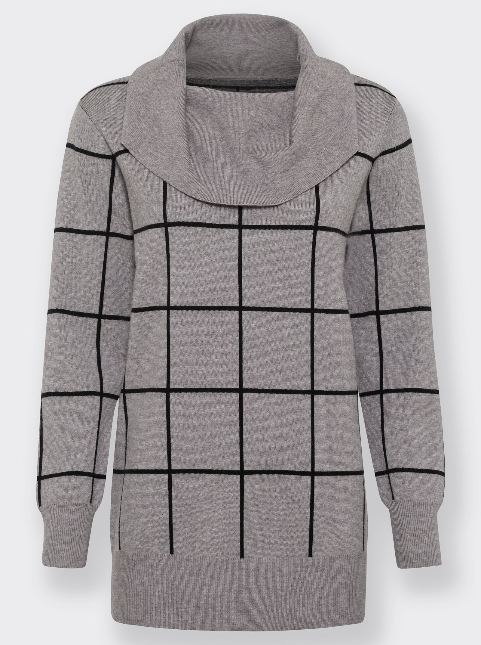 Pullover van jacquard met grote rolkraag - grijs gemêleerd