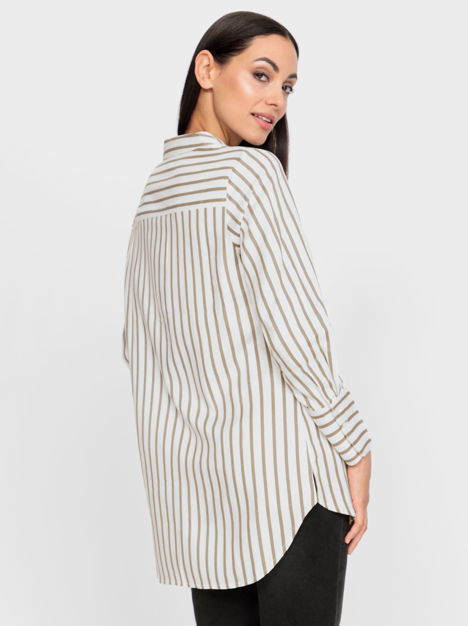 heine Hemdbluse in Longform - weiß-sesam-gestreift