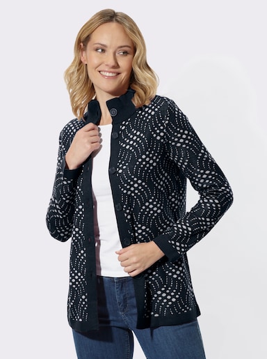 Jacquardstrickjacke mit zweifarbigem Muster - marine-ecru-gemustert