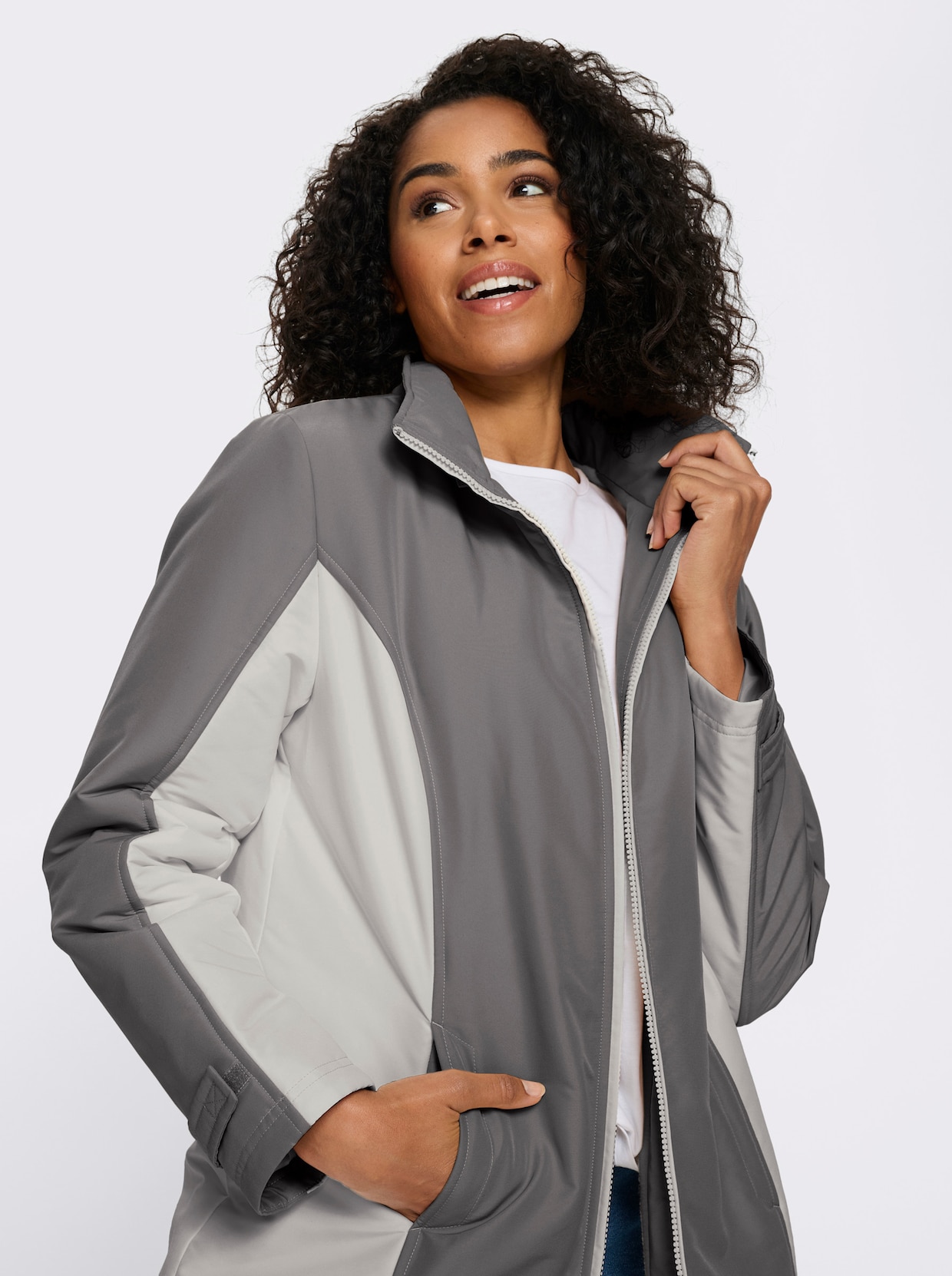 Funktionsmantel mit abnehmbarer Kapuze - anthrazit-hellgrau