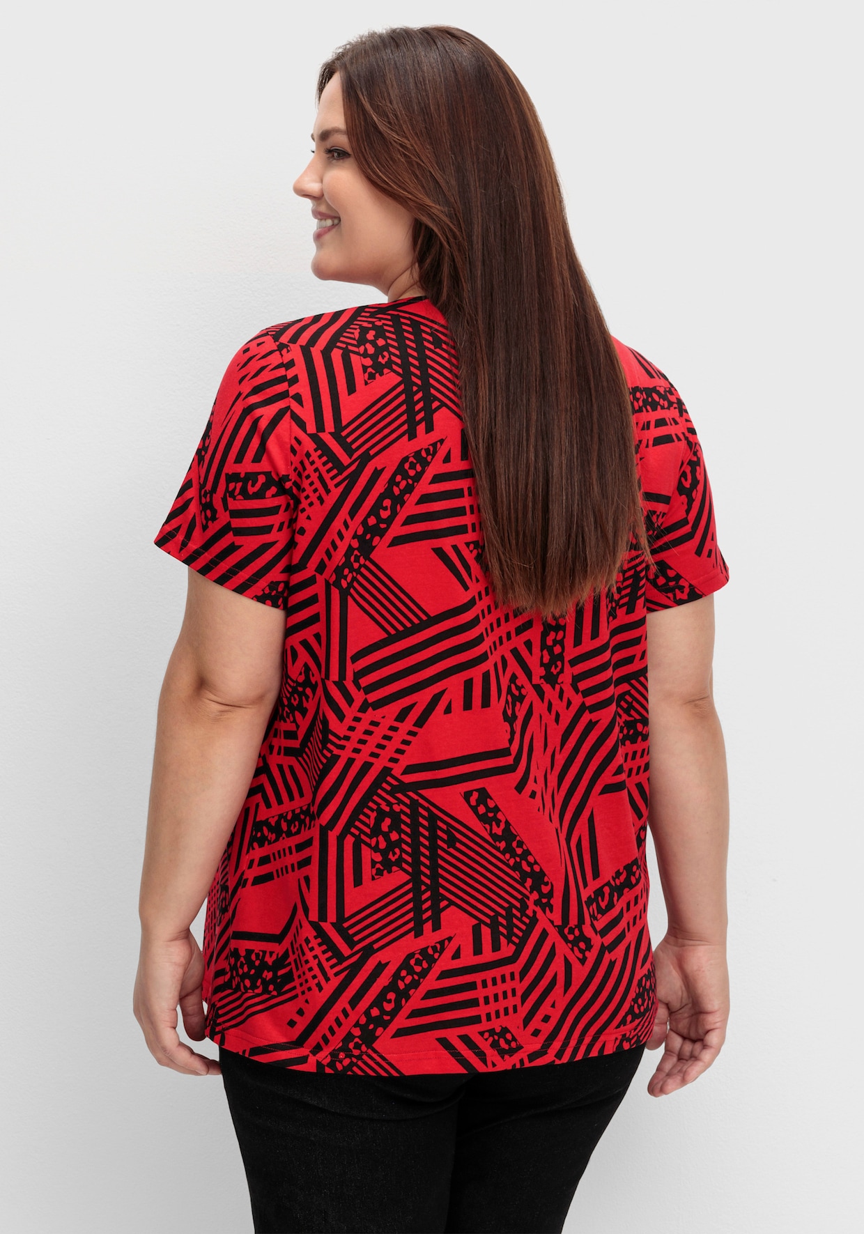 Longshirt in A-Form mit Falten - rot-gemustert