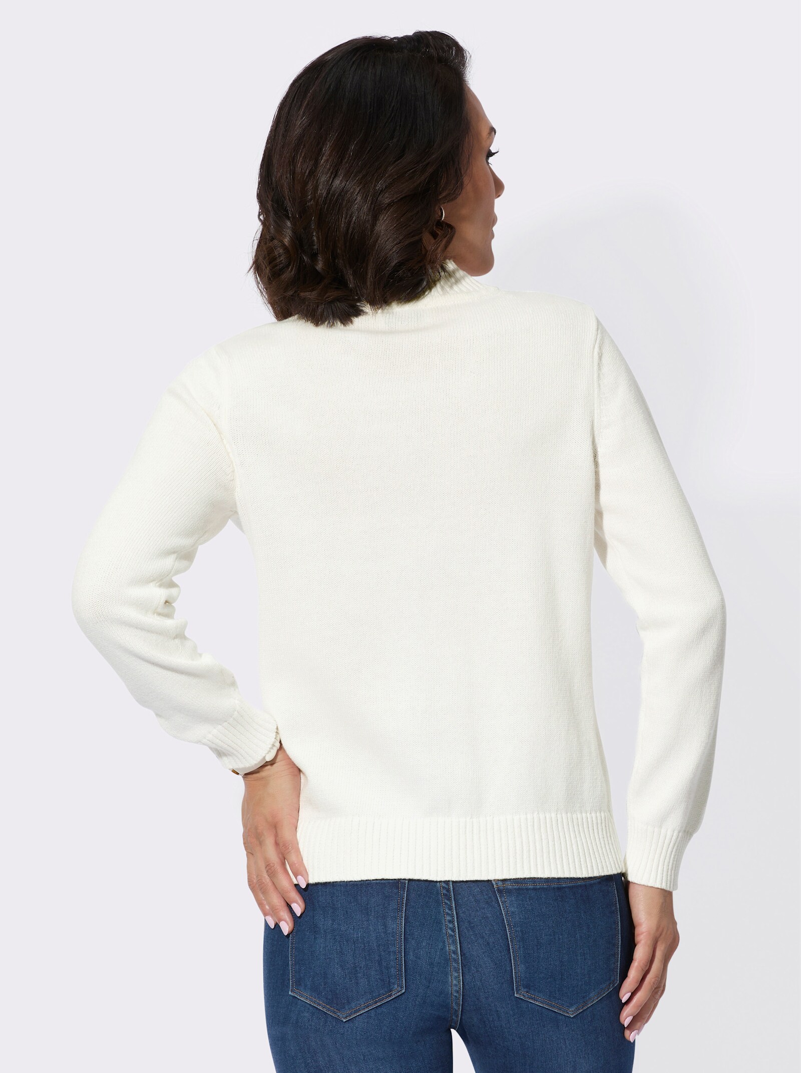 Pullover mit Strickmuster im Vorderteil - ecru