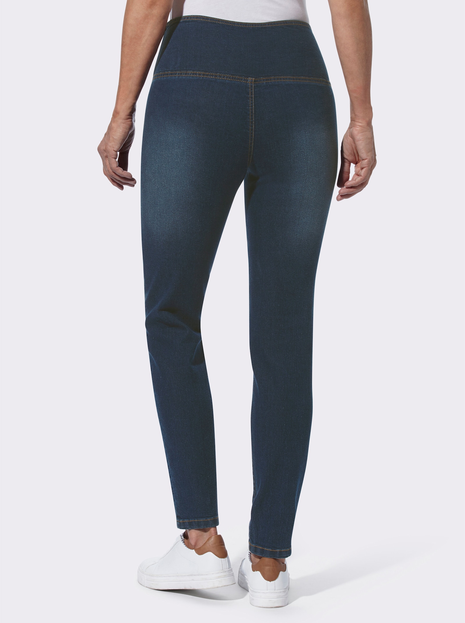 Stretch-Jeans mit überlappendem Bund - blue-stone-washed