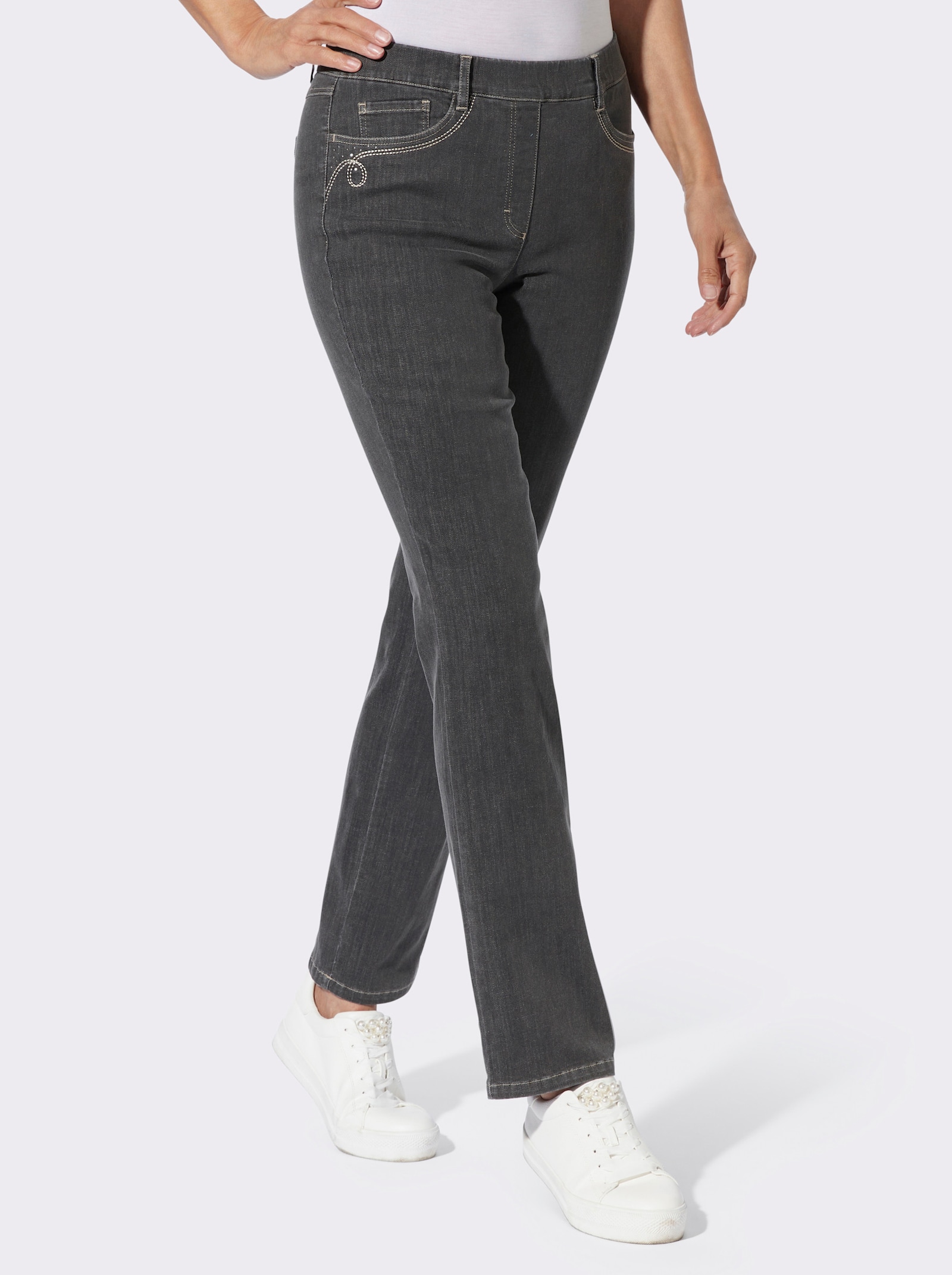 Jeans mit Rundum-Dehnbund - grey-denim