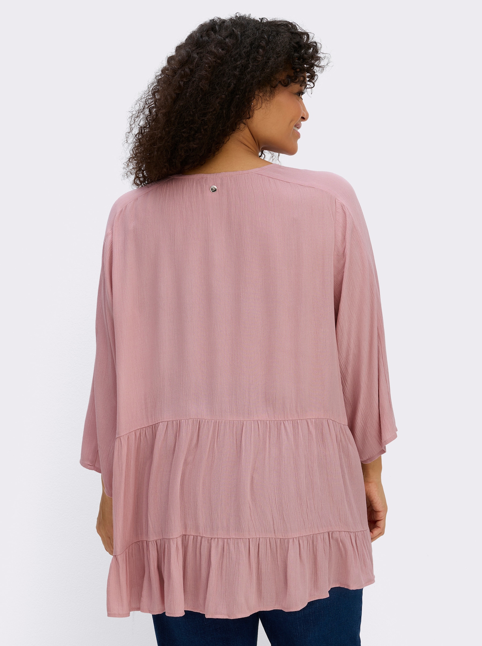 sheego Crinklebluse mit Volant am Saum - hortensie