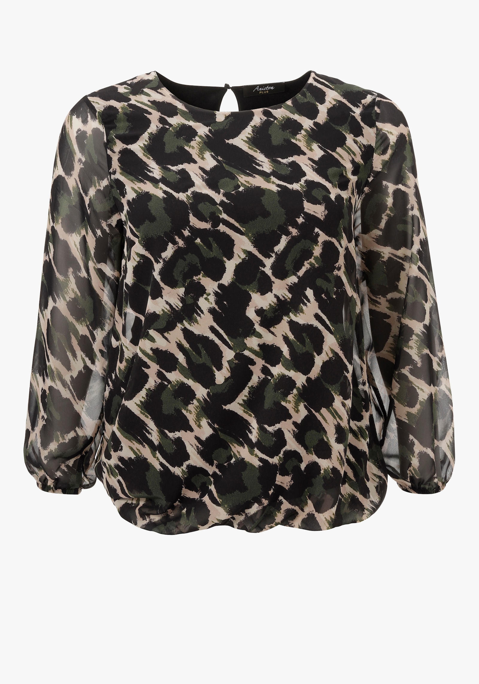 Aniston PLUS Schlupfbluse - olive-schwarz-offwhite-beige