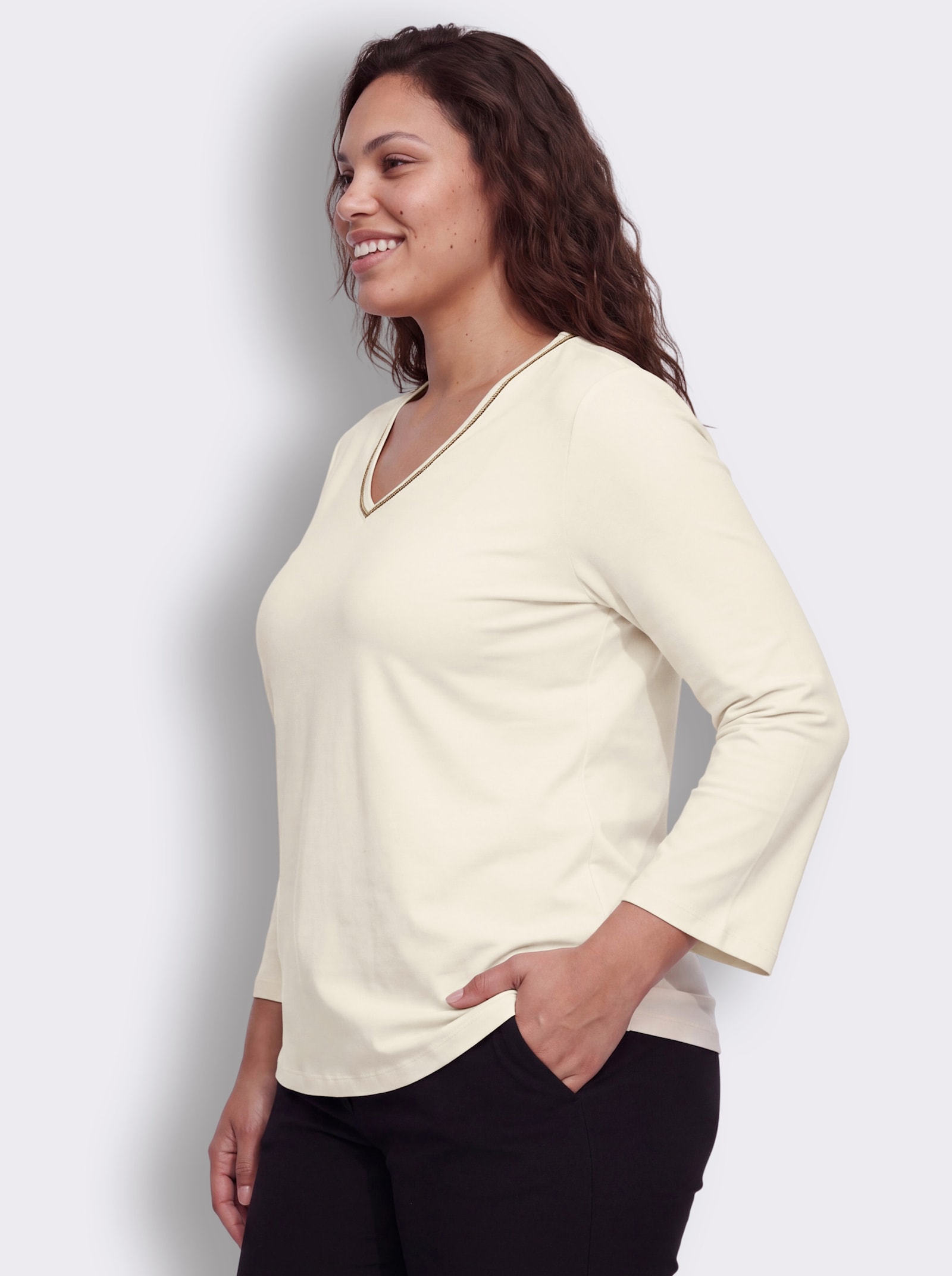 sheego Langarmshirt mit Trompetenärmeln - champagner