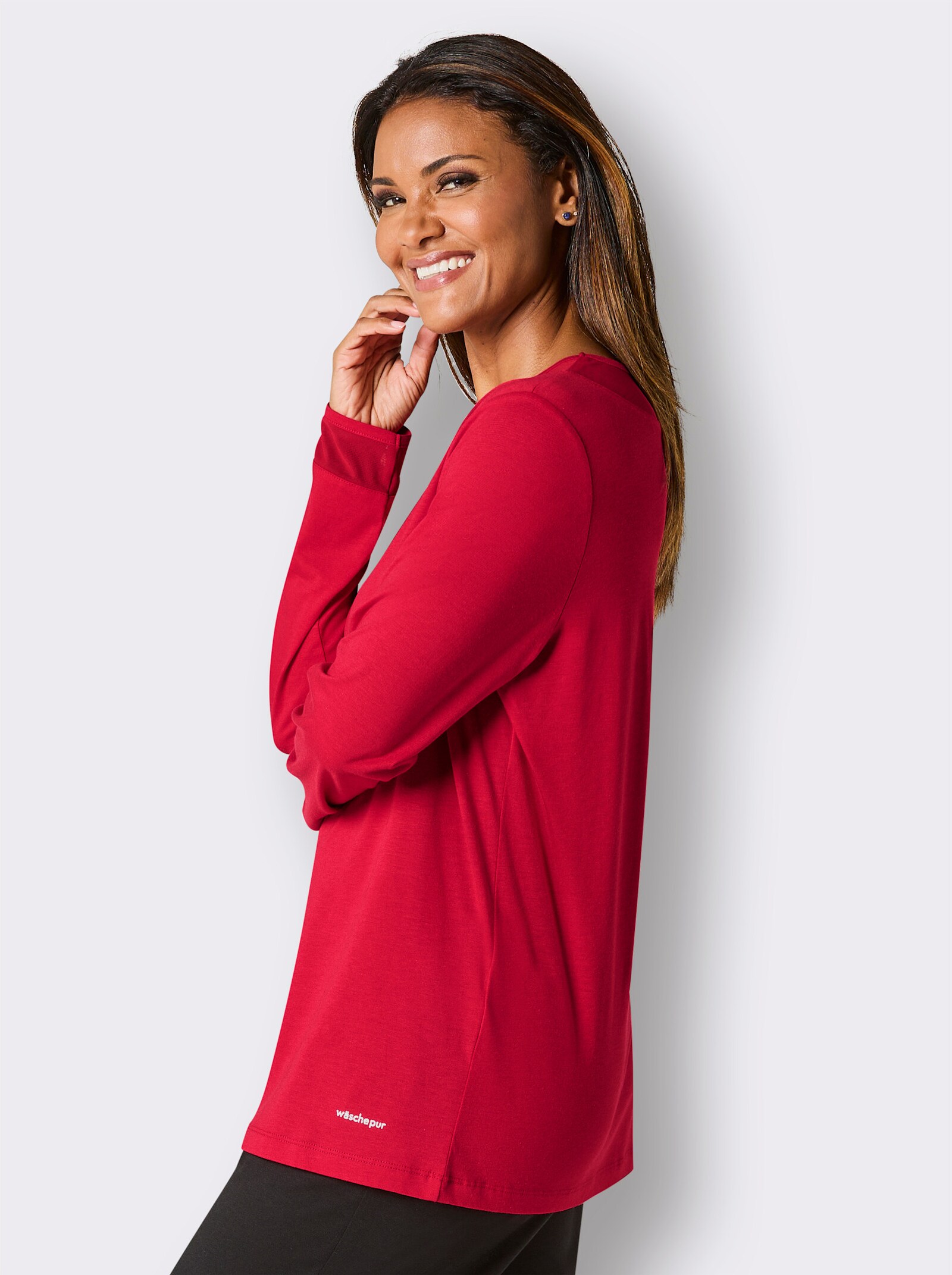 wäschepur Schlafanzugshirt mit Mesh-Details - rot