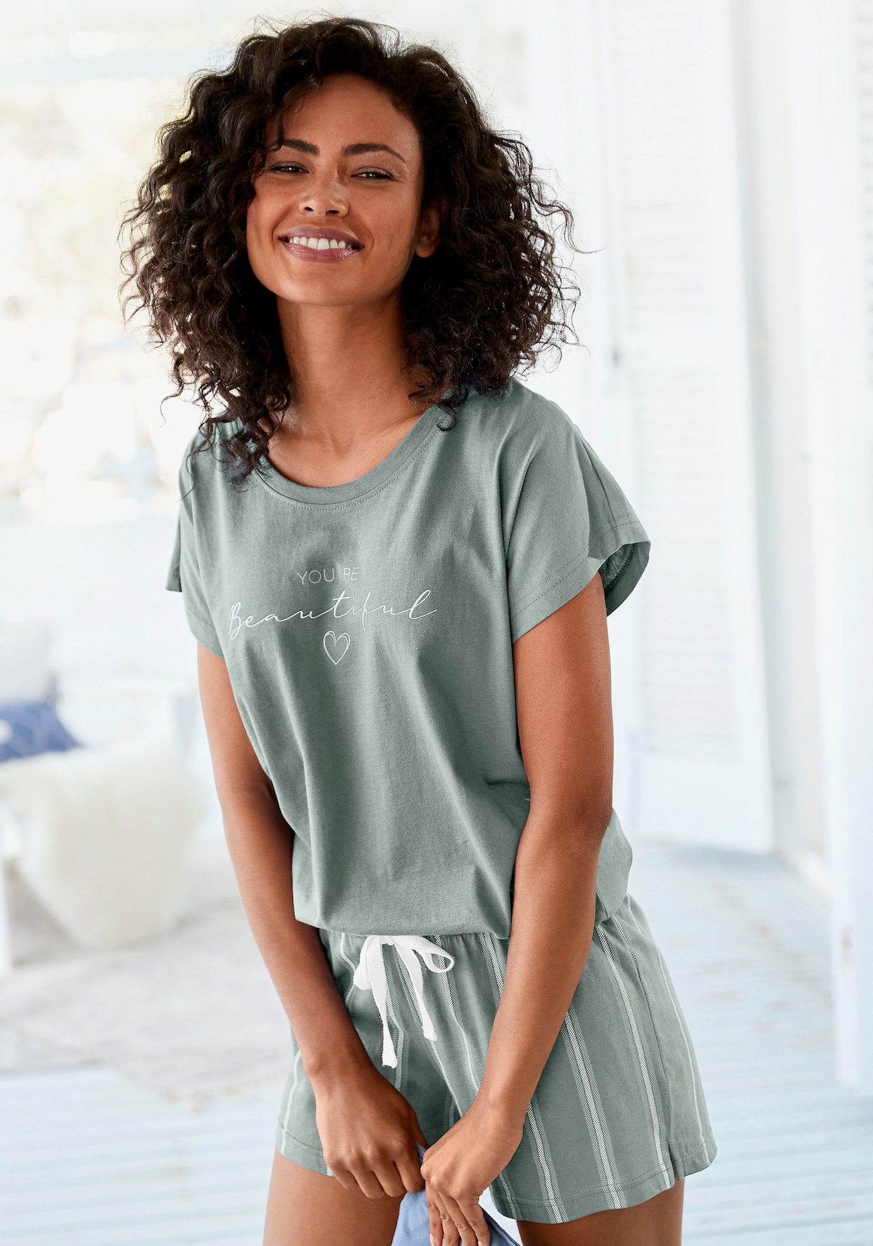 Vivance Dreams shortama - groen gestreept