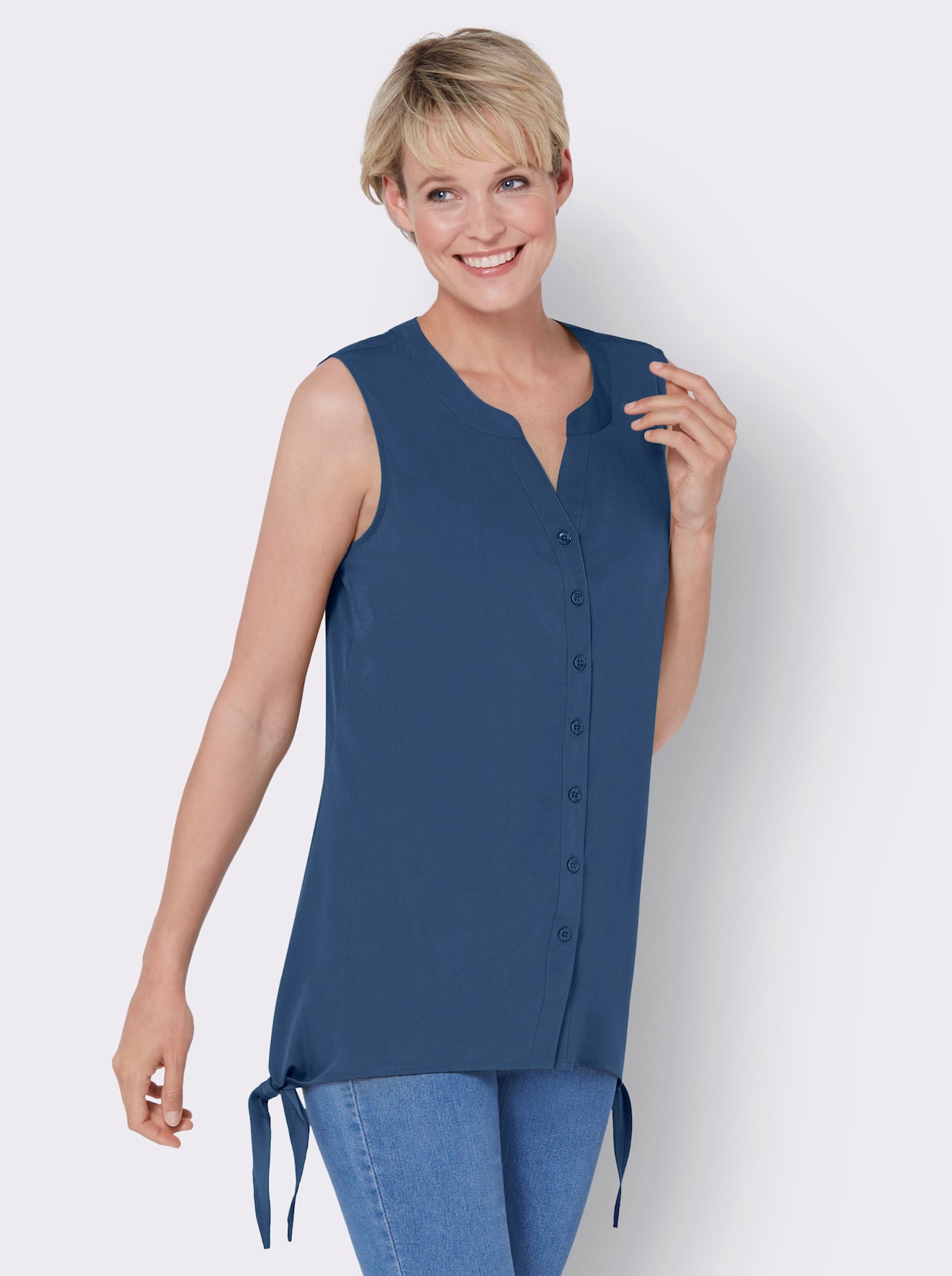 Ärmellose Bluse - jeansblau