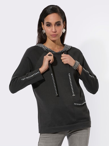 Kapuzenpullover mit hochwertiger Viskose - graphit-ecru-gemustert
