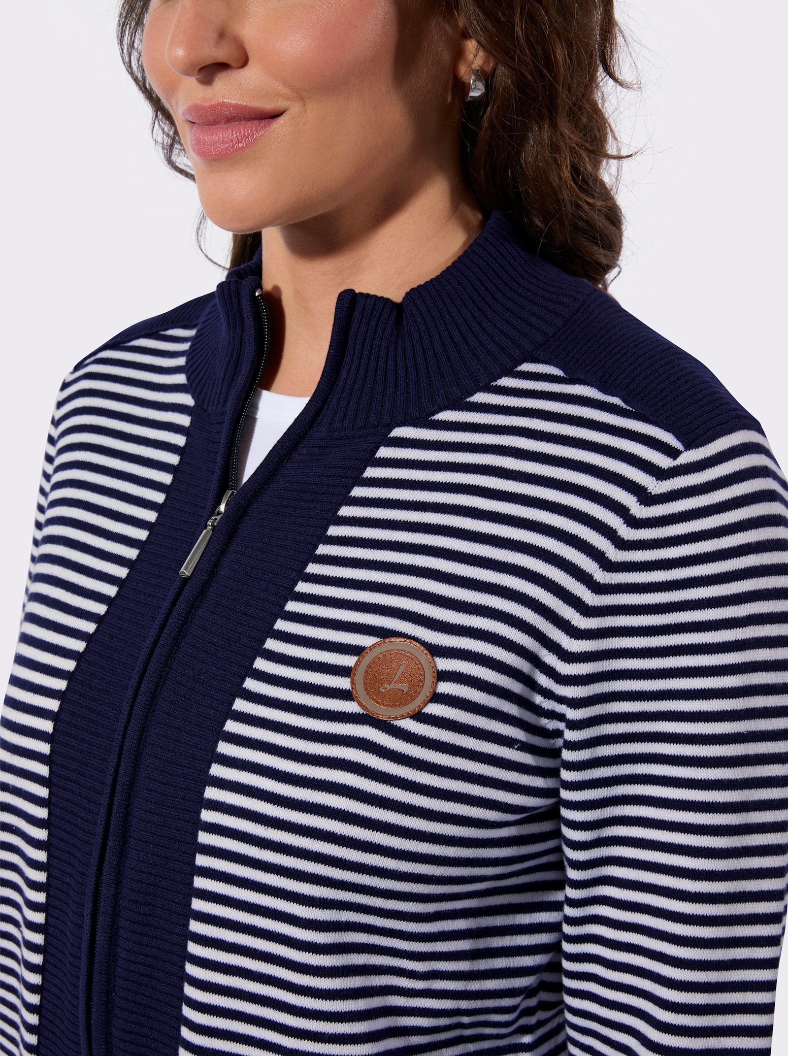 Strickjacke mit gerippten Einsätzen - marine-weiß-geringelt