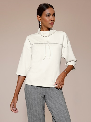 Sweatshirt mit Glitzersteinchen - ecru