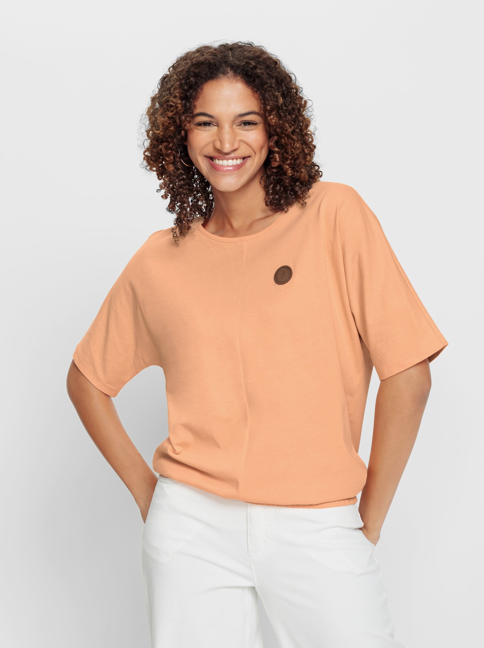 Kurzarmshirt mit Fledermausärmeln - apricot