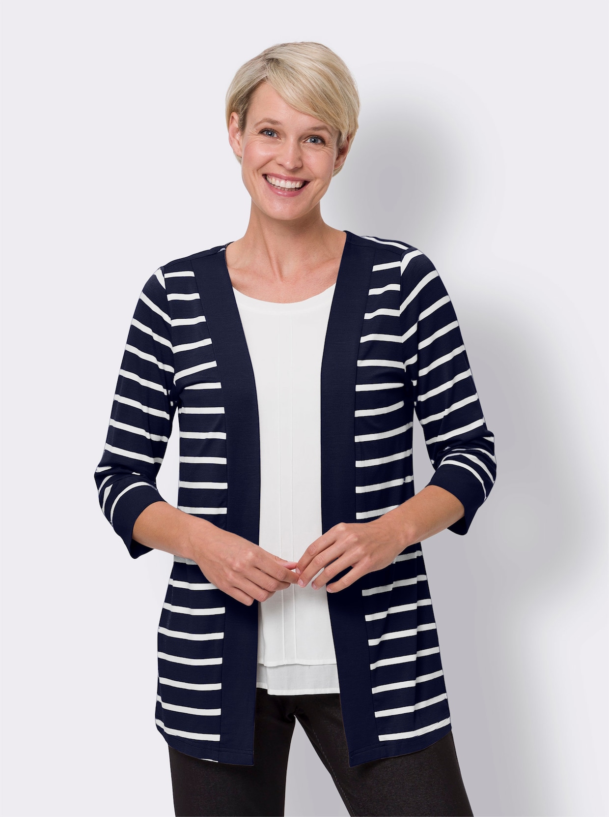 Shirtjacke - marine-weiß-gestreift