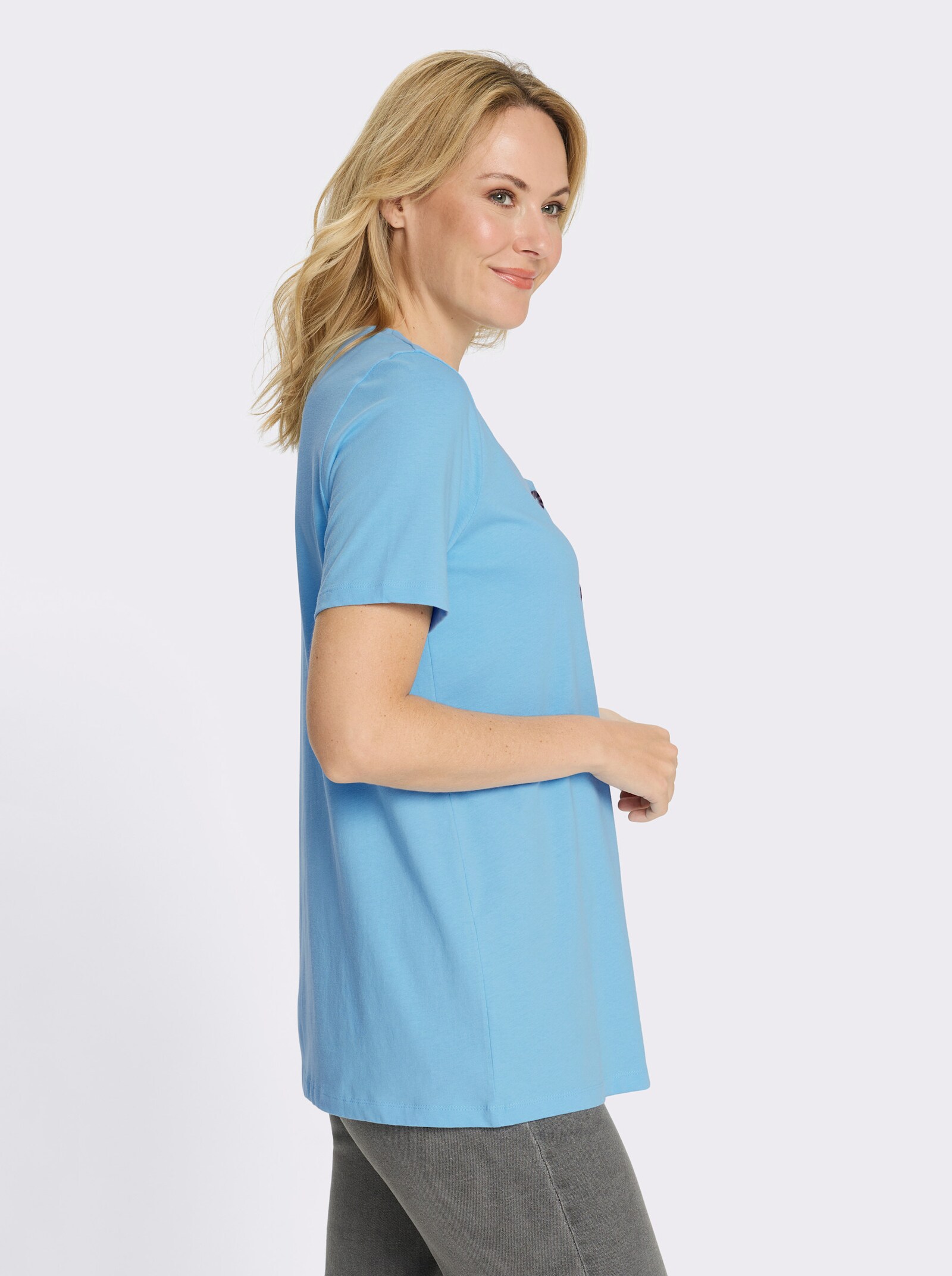 Lang shirt met sierknoopsluiting - aqua