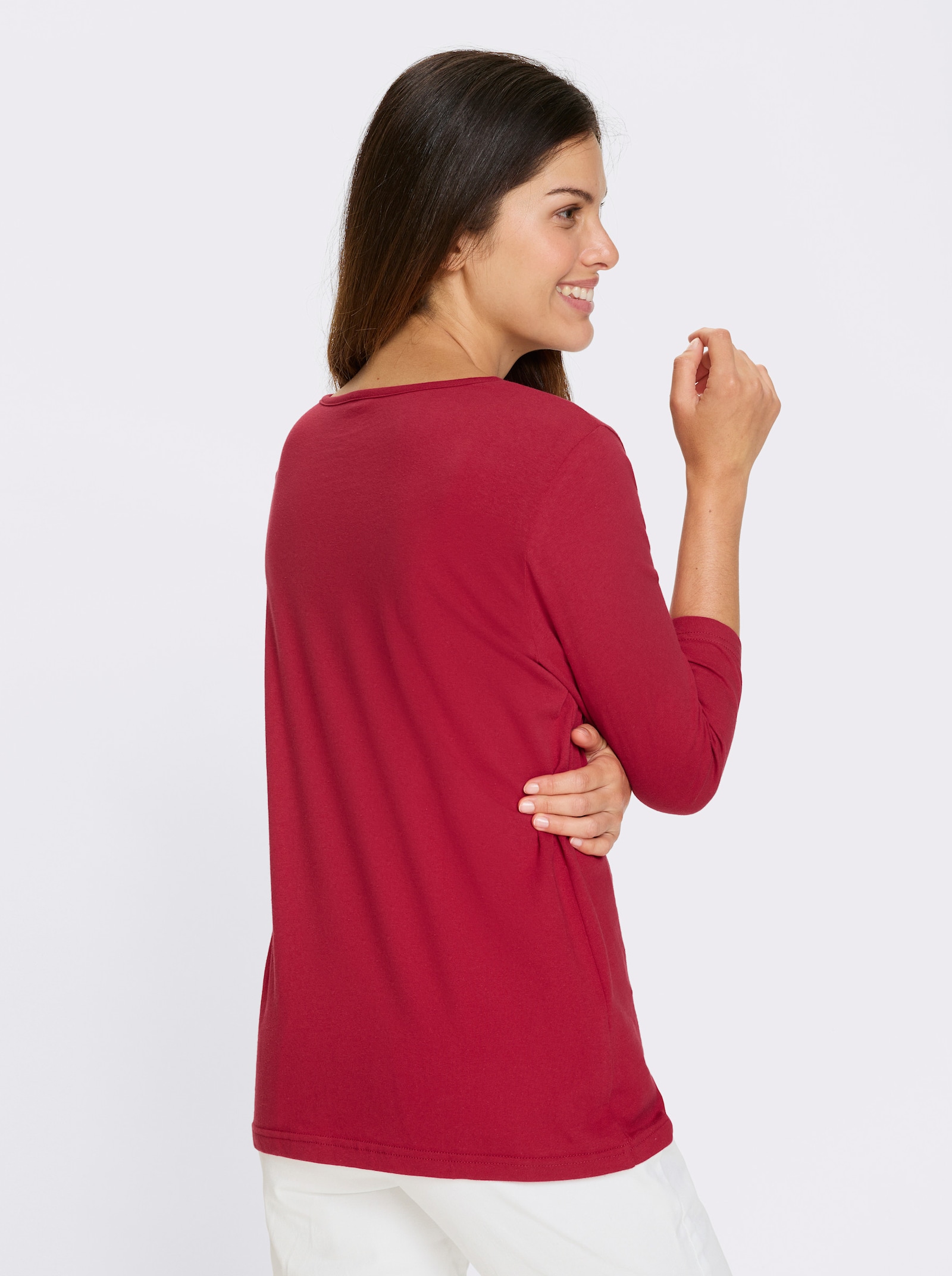 Shirt met 3/4-mouwen en hertenmotief - rood/wit geprint
