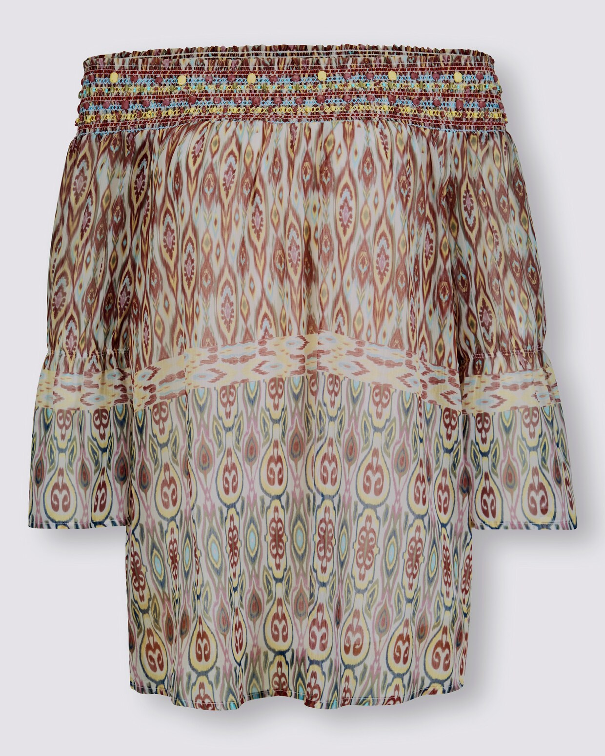 heine Druckbluse - papaya-khaki-bedruckt