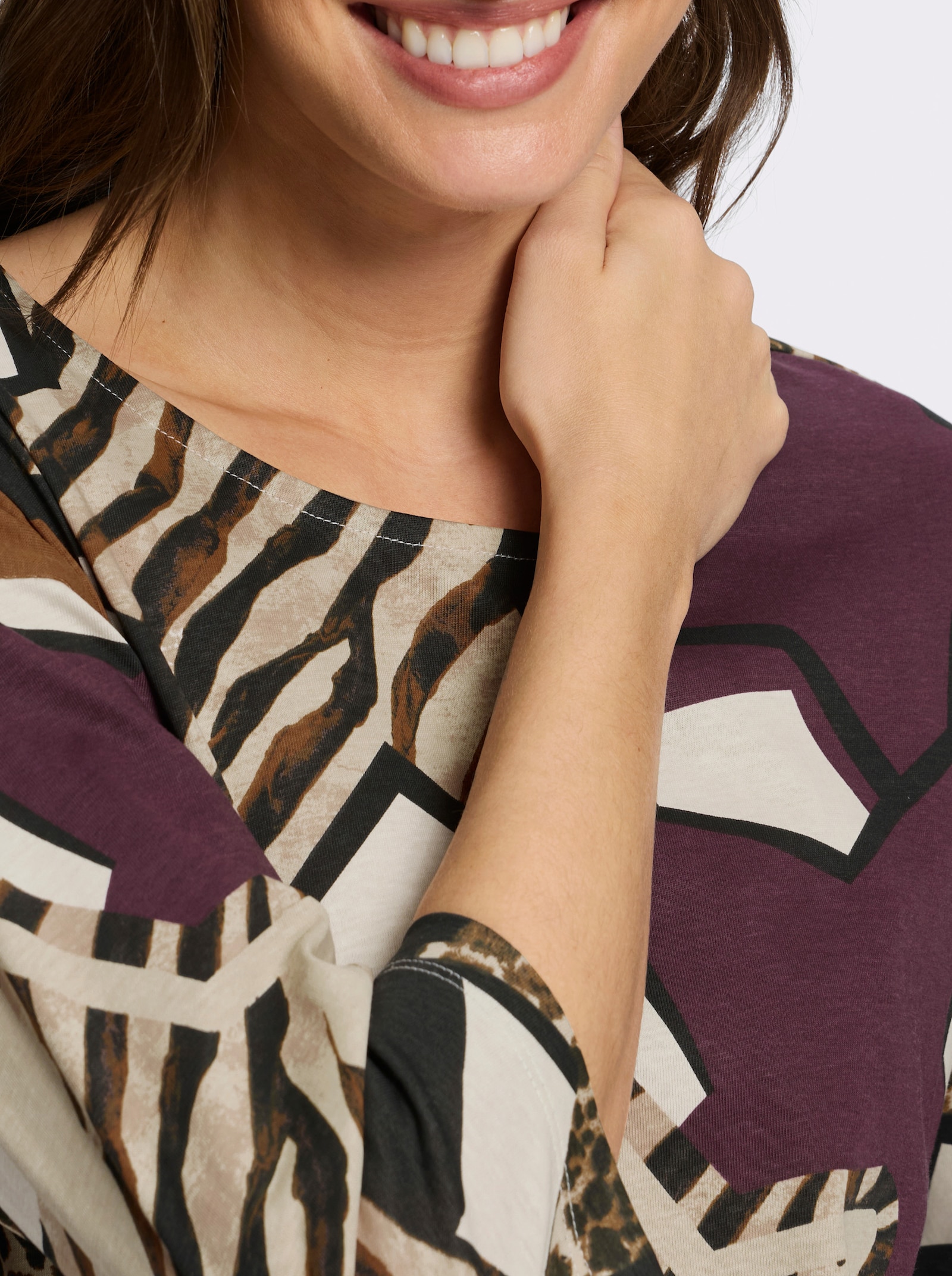 3/4-Arm-Shirt aus reiner Baumwolle - burgund-champagner-bedruckt