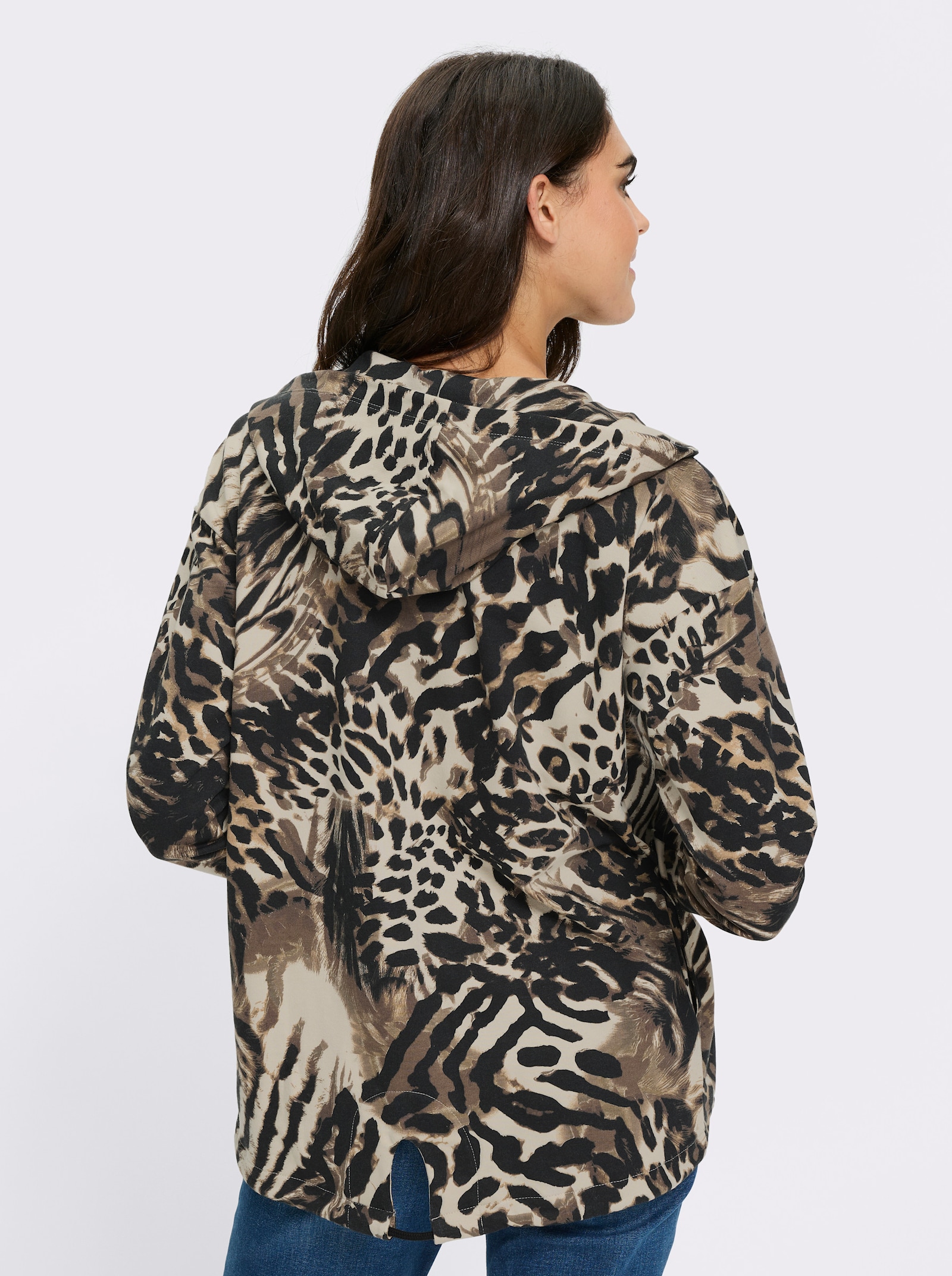 heine Shirtjasje met tunnelkoord in de zoom - zwart/zand geprint