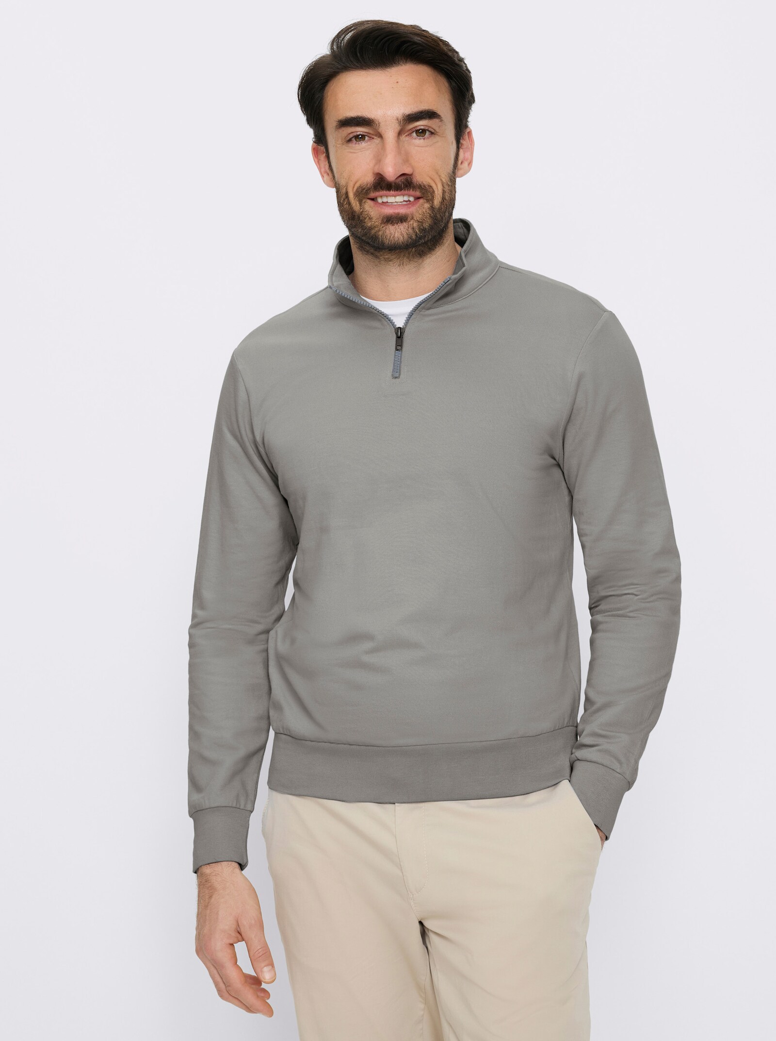 Catamaran Langarmshirt mit Stehkragen - hellgrau-meliert