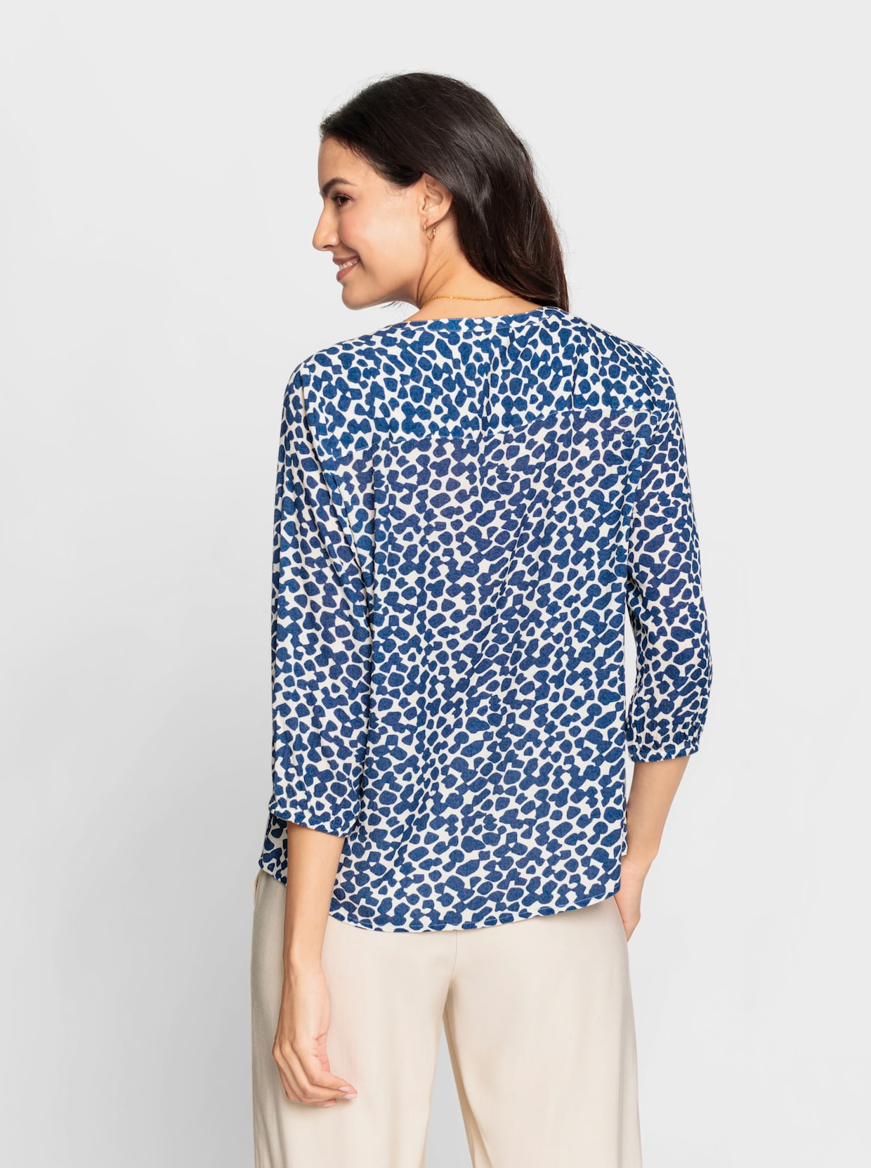 Bluse - jeansblau-ecru-bedruckt