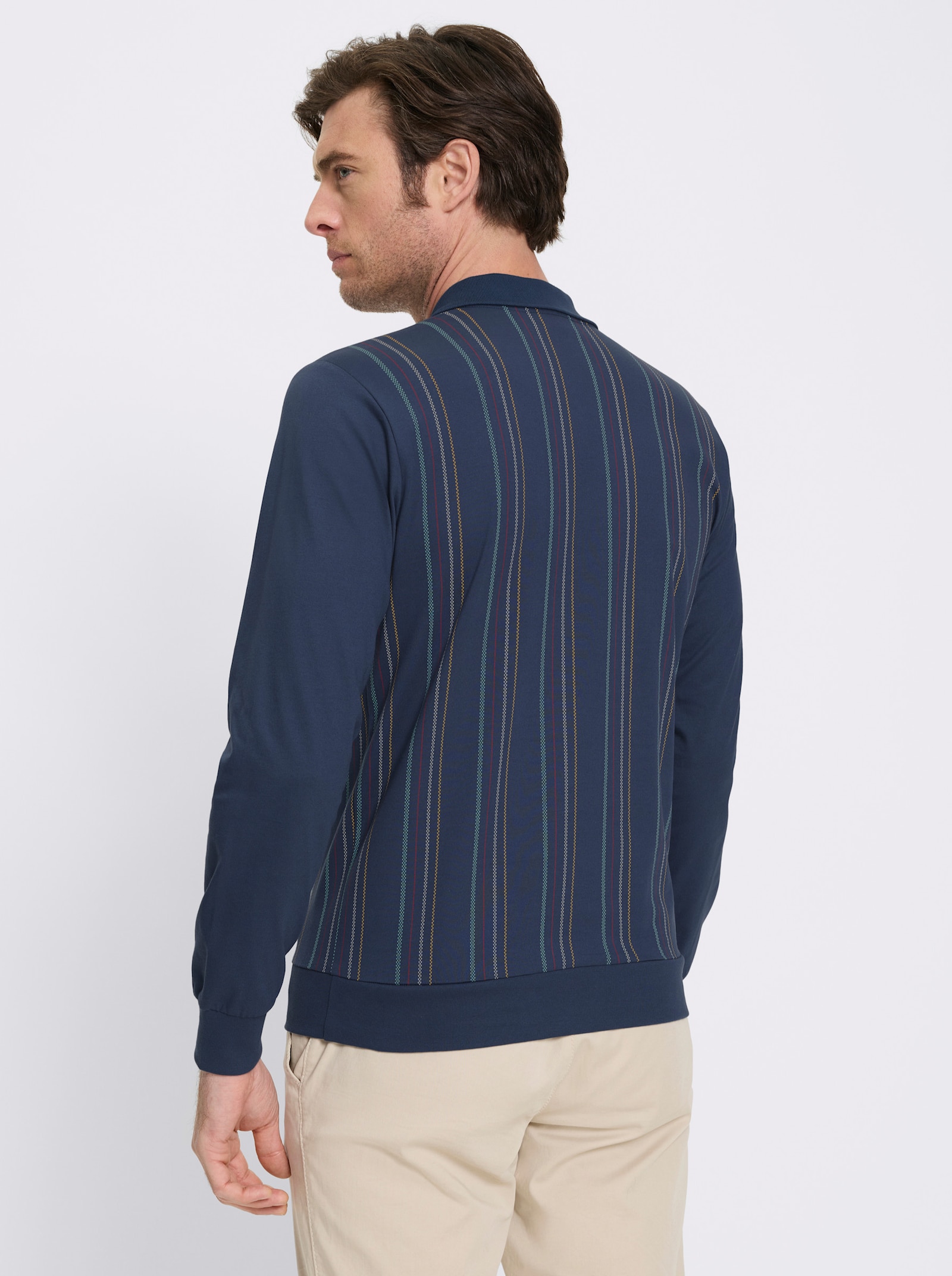 Marco Donati Langarm-Poloshirt mit Knopfleiste - dunkelblau-gestreift