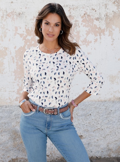 3/4-Arm-Shirt mit Minimal-Dessin - ecru-hortensie-bedruckt