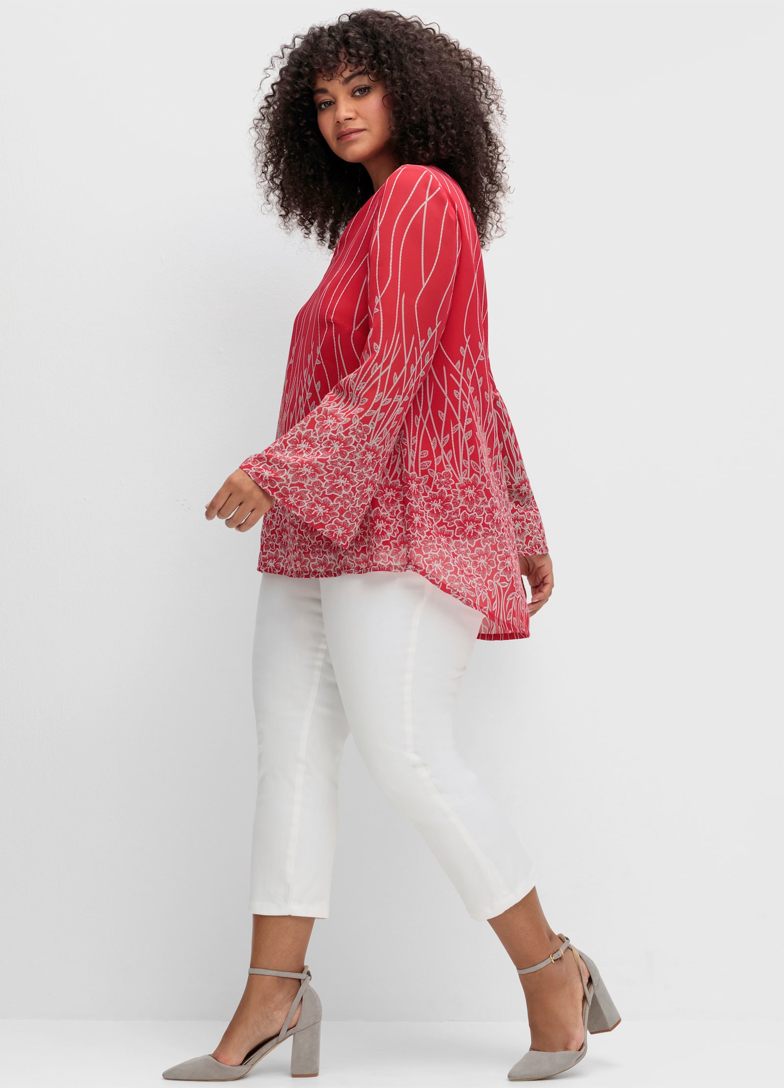 sheego by Joe Browns Tuniek van chiffon, met ondershirt - rood gedessineerd
