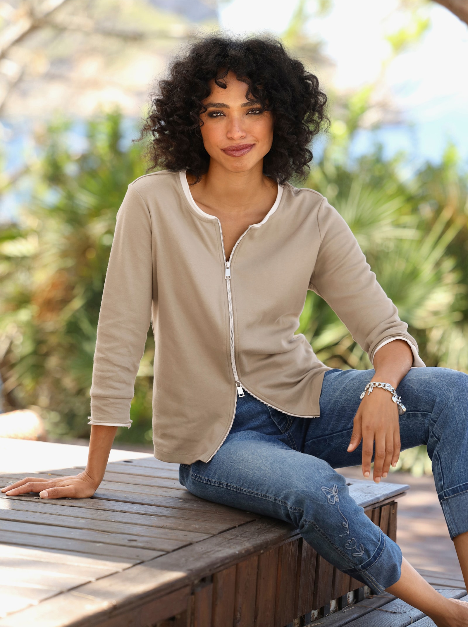 heine Shirtjacke mit 2-Wege-Zipper - schlamm