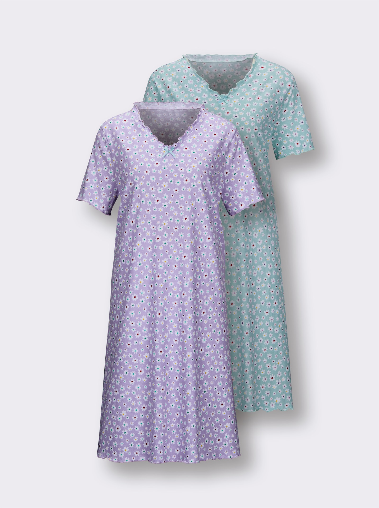 wäschepur Sleepshirts mit Satin-Schleifchen am Ausschnitt - mint + flieder