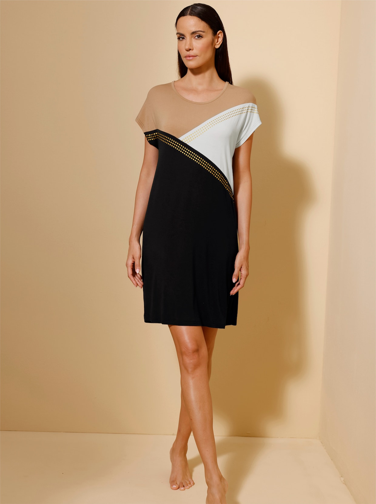 wäschepur Sleepshirts - camel-ecru + schwarz-camel