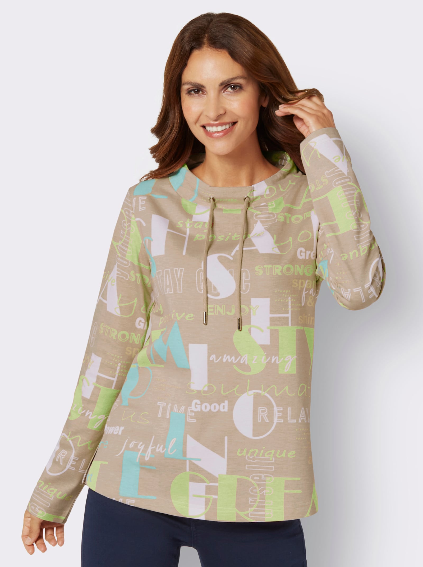 Sweatshirt mit Lettering-Print - mint-sand-bedruckt