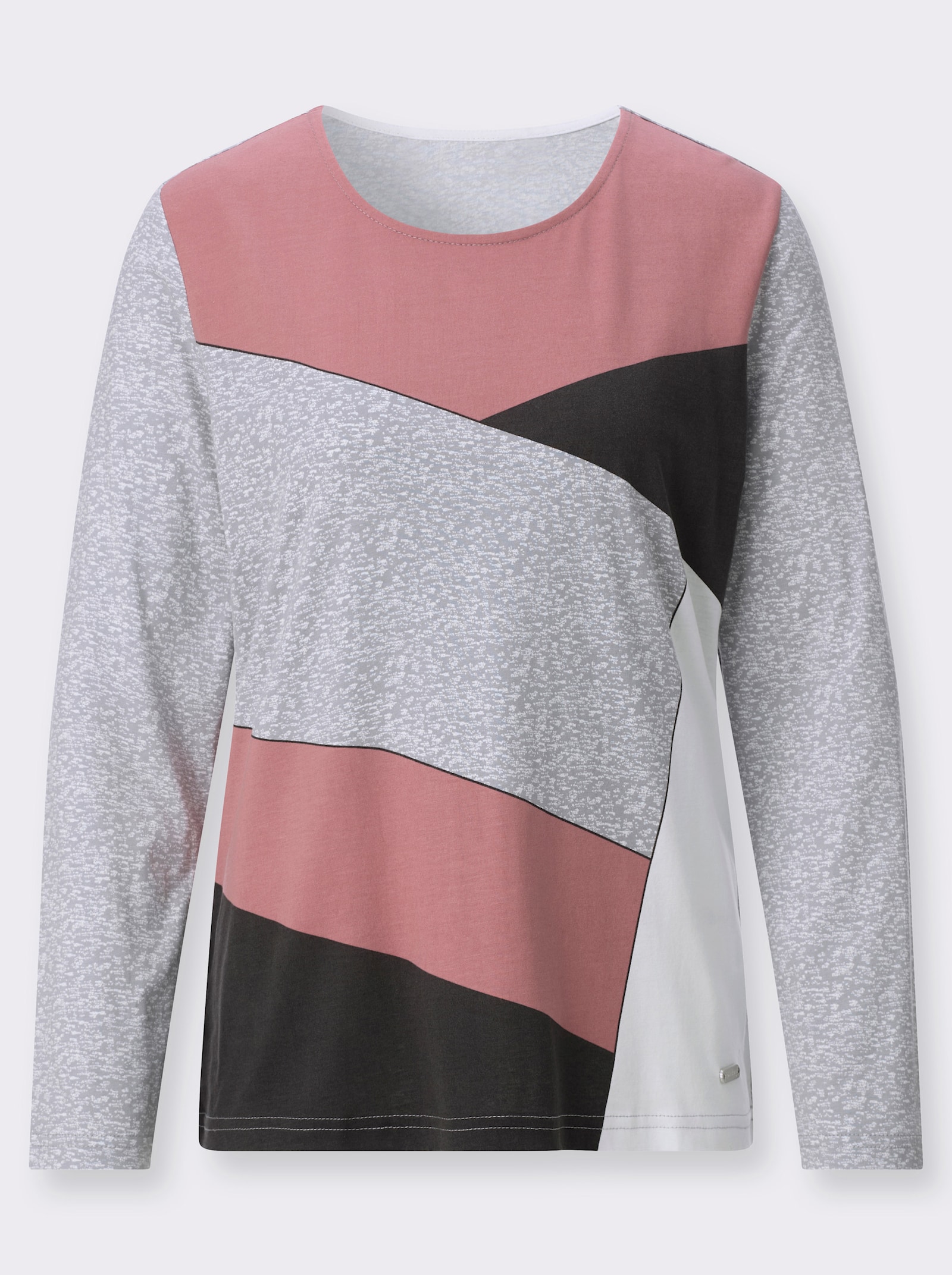 Langarmshirt im Baumwoll-Modal-Mix - steingrau-rosenholz-bedruckt