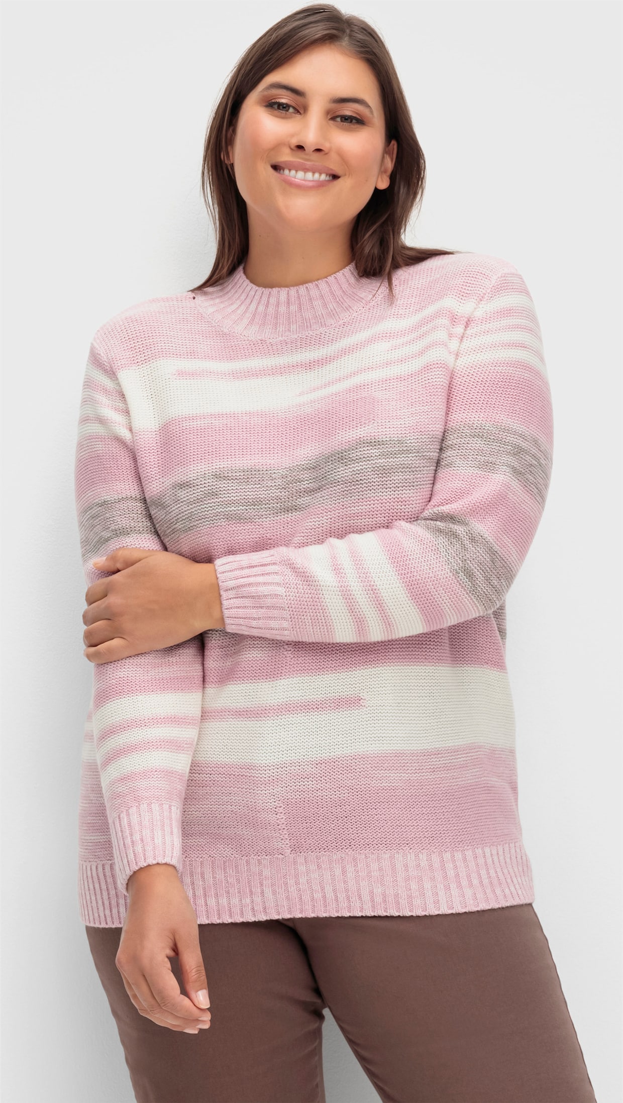Stehkragenpullover mit Streifen-Muster - altrosé-meliert