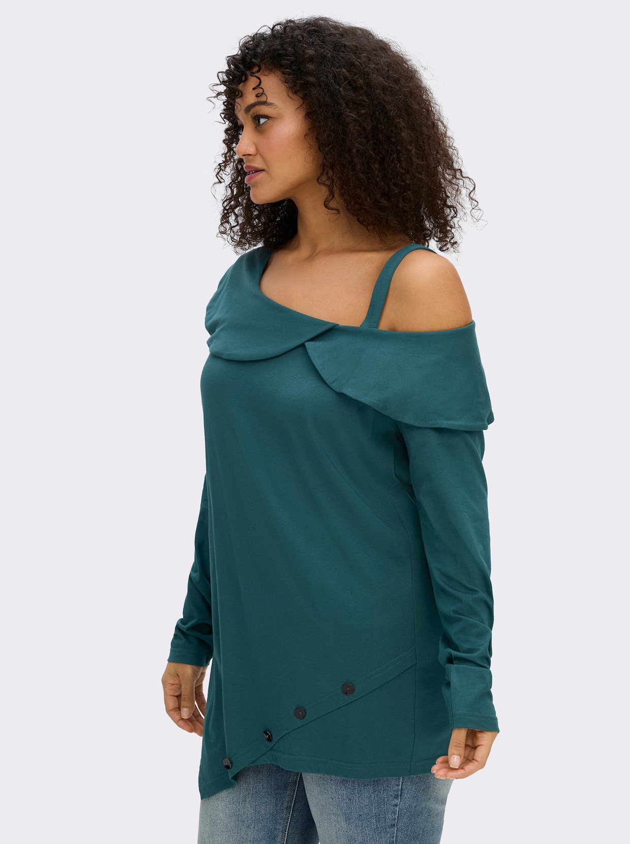 sheego by Joe Browns Langarmshirt in modischer Asymmetrie - petrol