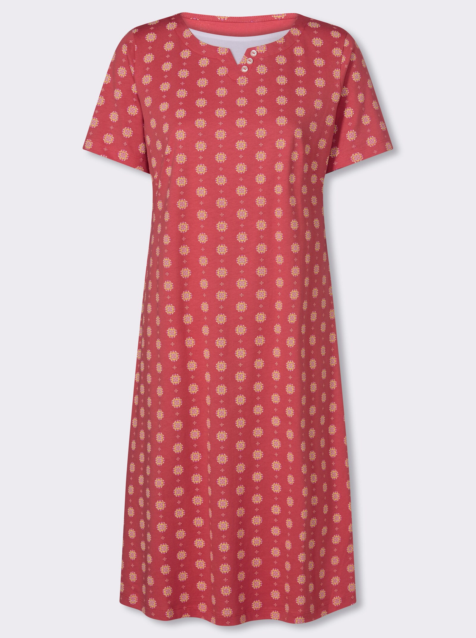 Jerseykleid mit einfarbigem Einsatz am Ausschnitt - grapefruit-magenta-bedruckt