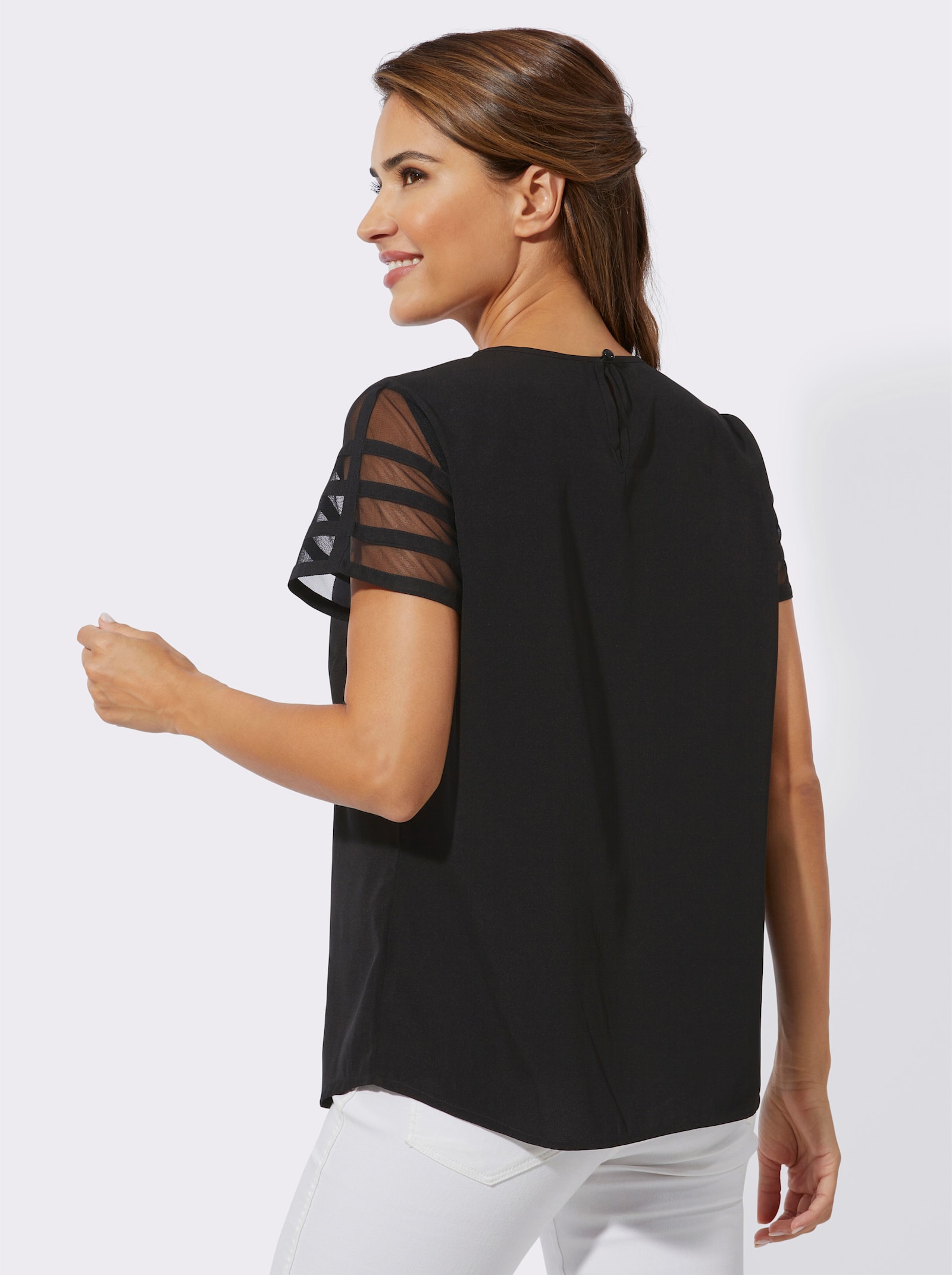 Blouse met korte mouwen van mesh - zwart