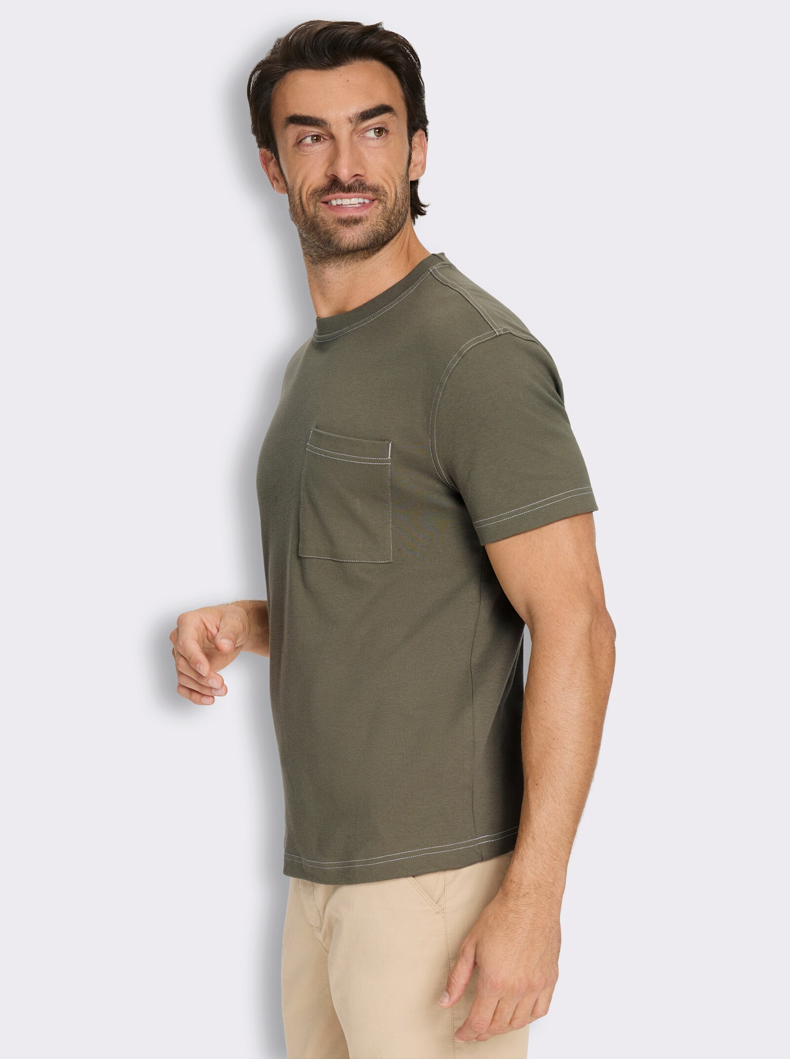 Marco Donati Kurzarmshirt in Interlock-Qualität - khaki