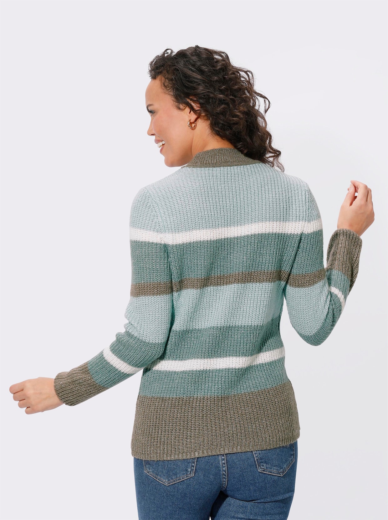 Pullover - jade-taupe-geringelt