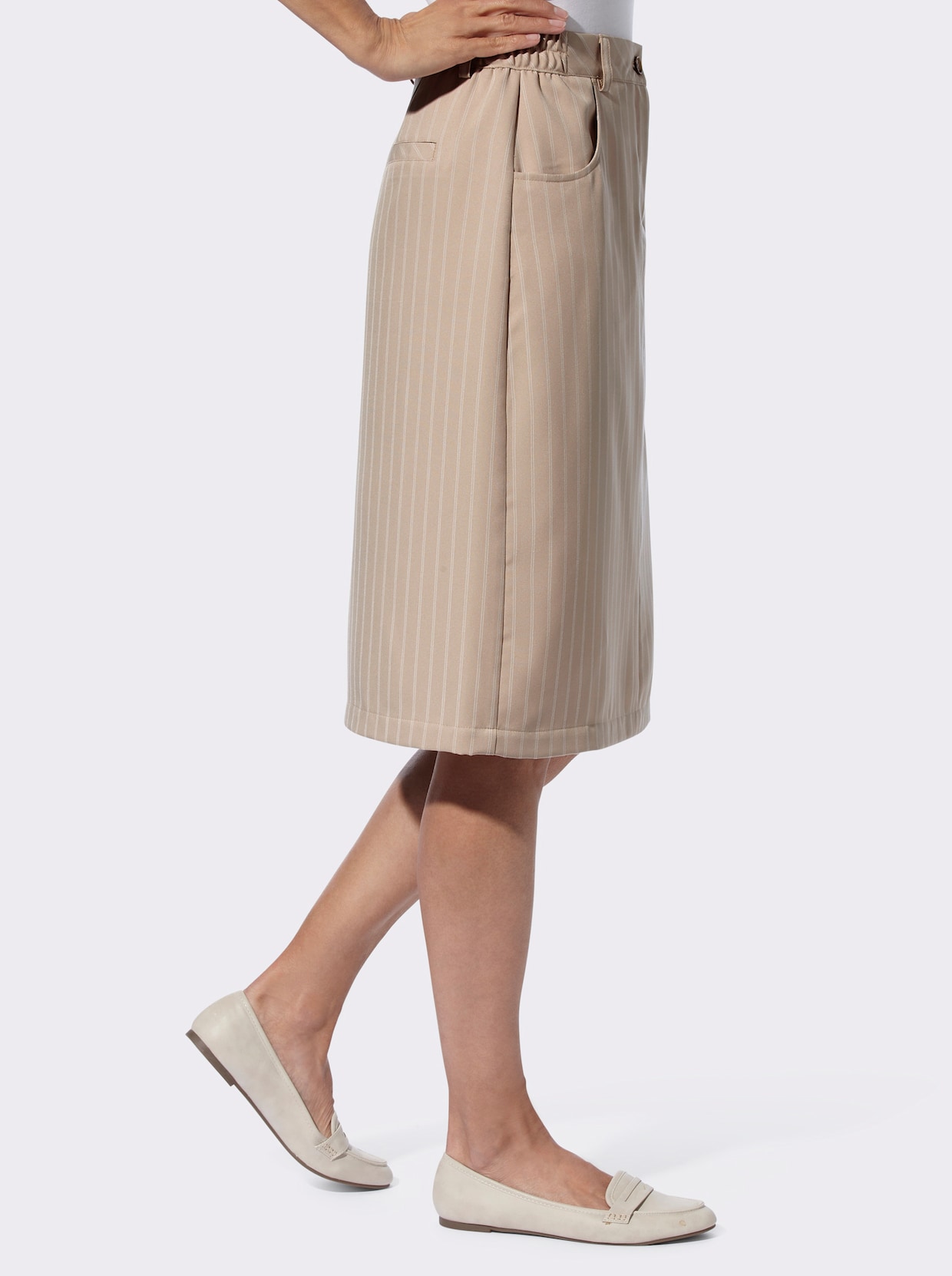 Kokerrok - beige/ecru gestreept