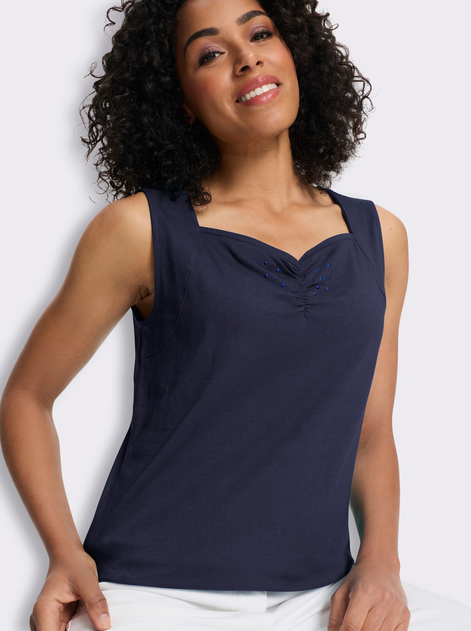 Shirttop met hartvormige hals - marine
