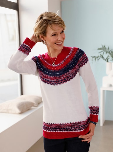 Norwegerpullover - ecru-gemustert