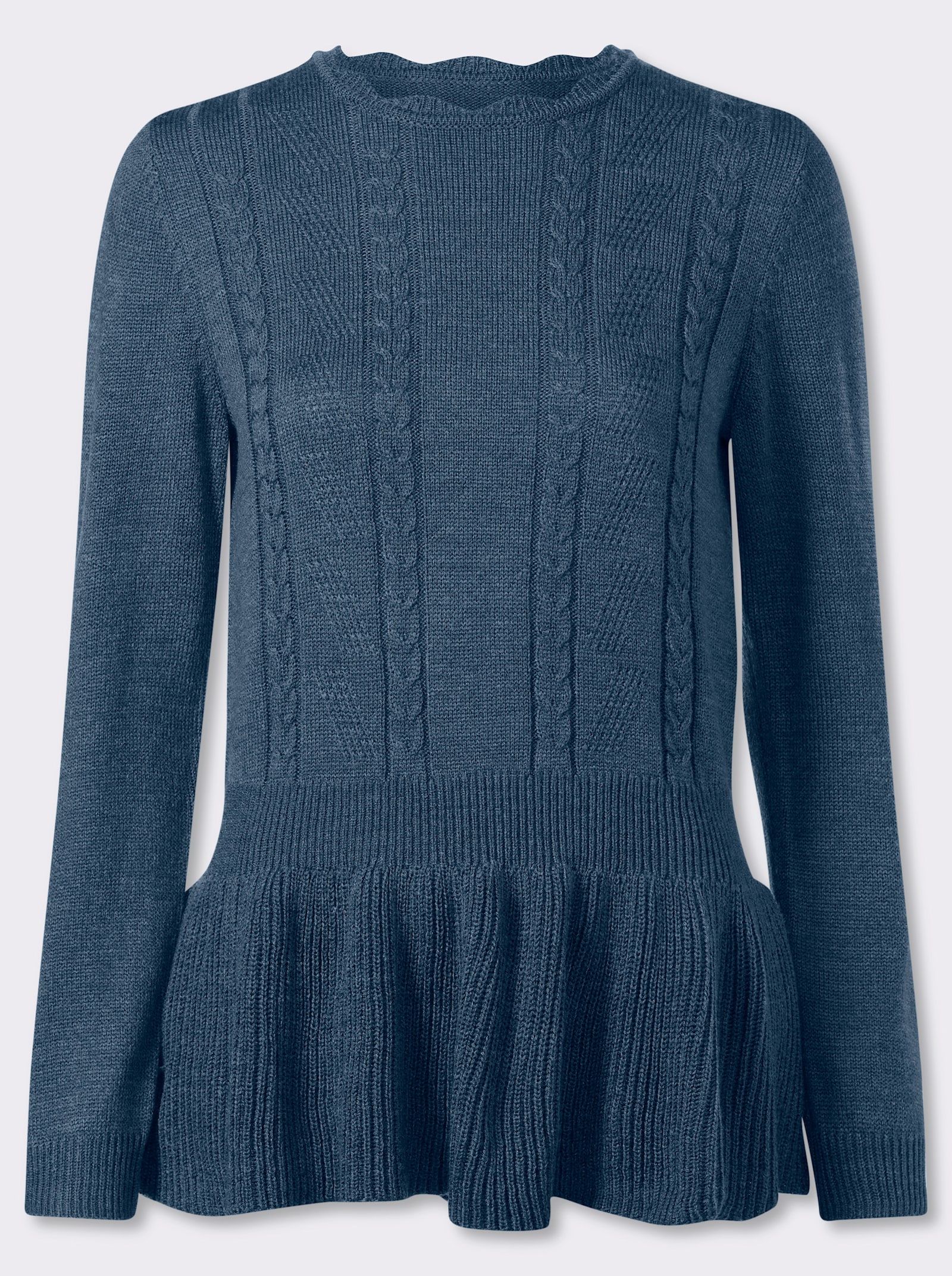 Langarm-Pullover mit Ripp-Abschlüssen - rauchblau