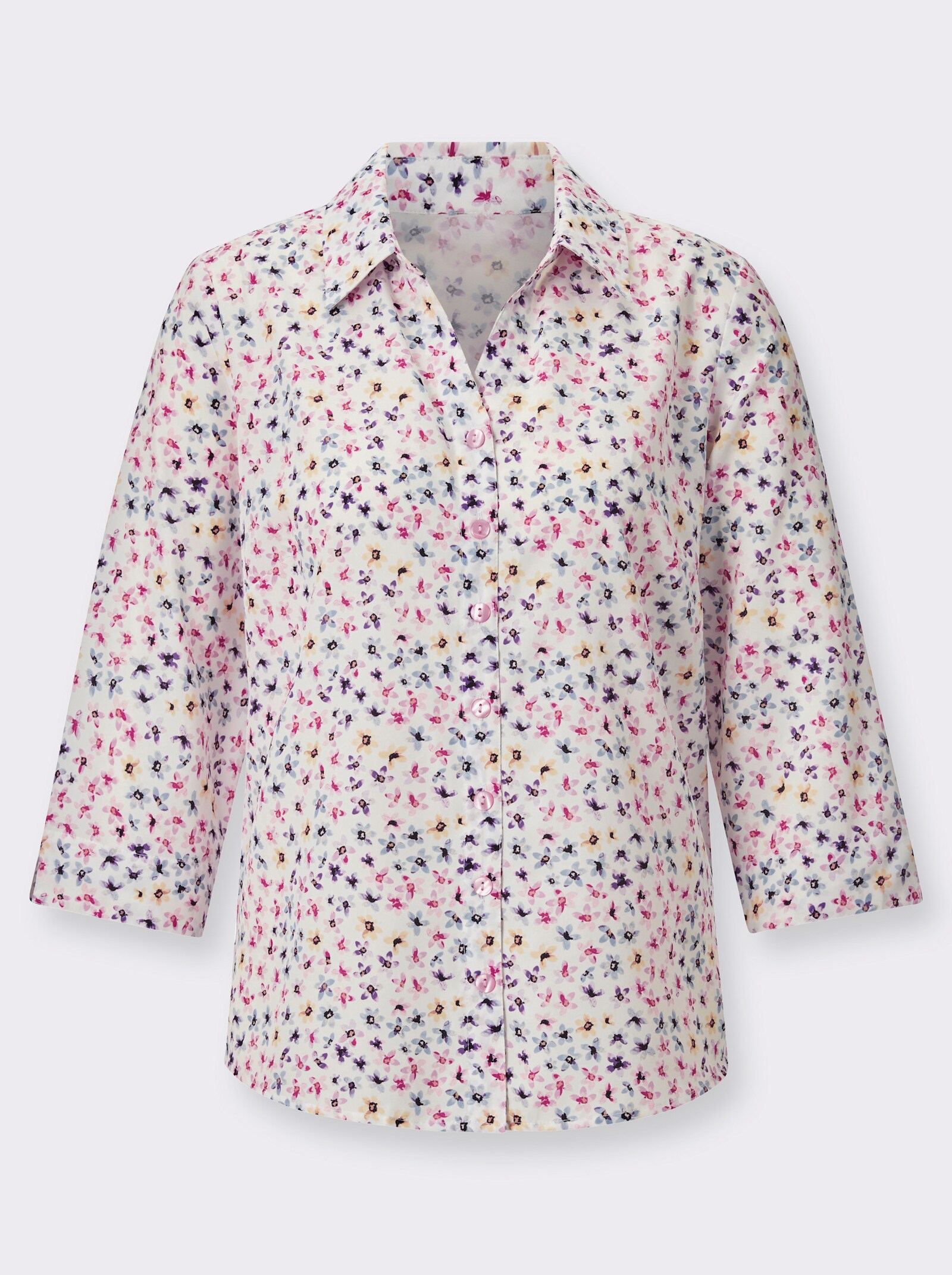 Druckbluse mit offenem Hemdkragen - rosé-ecru-bedruckt