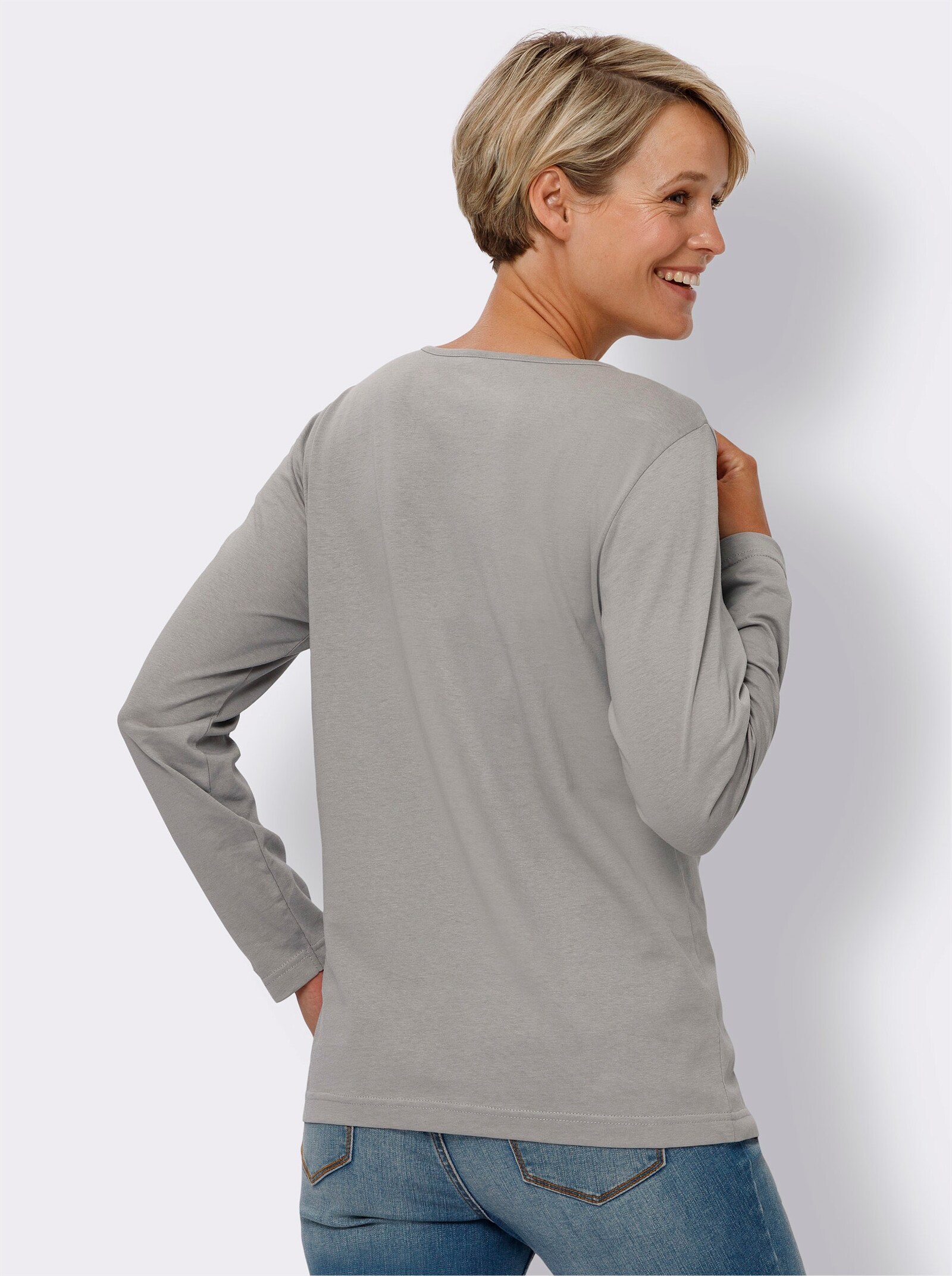 Tričko s dlouhým rukávem a natištěným nápisem - kamenná šedá-ecru-potisk