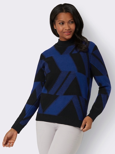 Pullover - royalblau-schwarz-gemustert